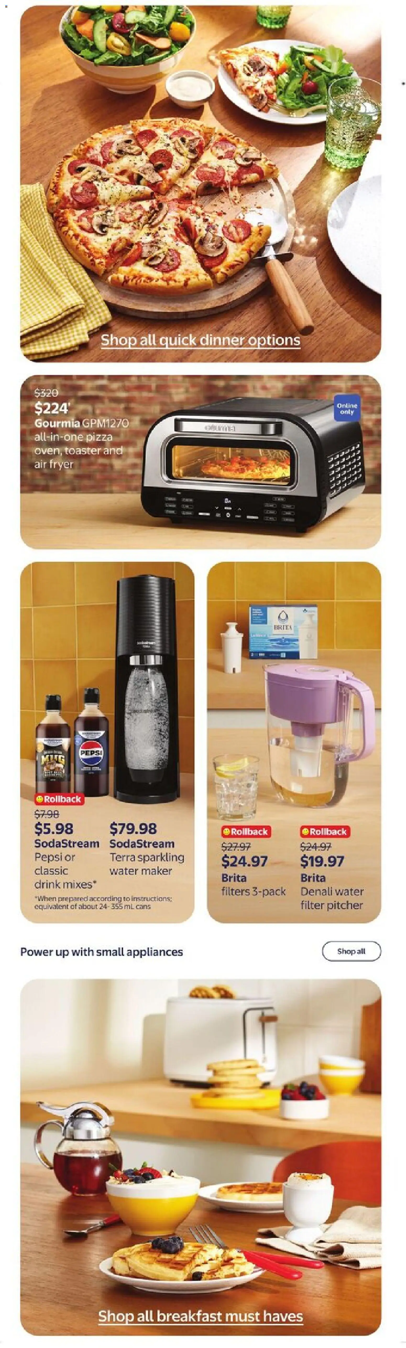 Walmart flyer valid from Jul 30, 2026 | Page: 7 | Products: Water, Pepsi, Toaster, Pizza