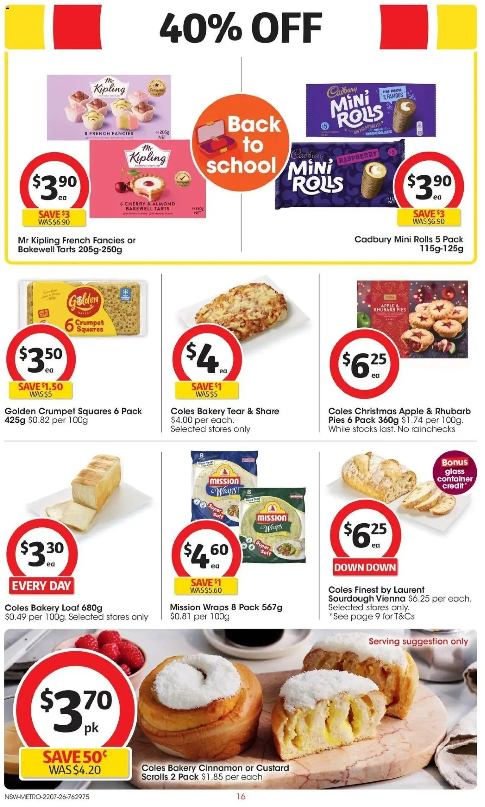 Coles catalogue - valid from 22/07/2026 | Page: 16 | Products: Crumpets, Milk, Pies, Bakery