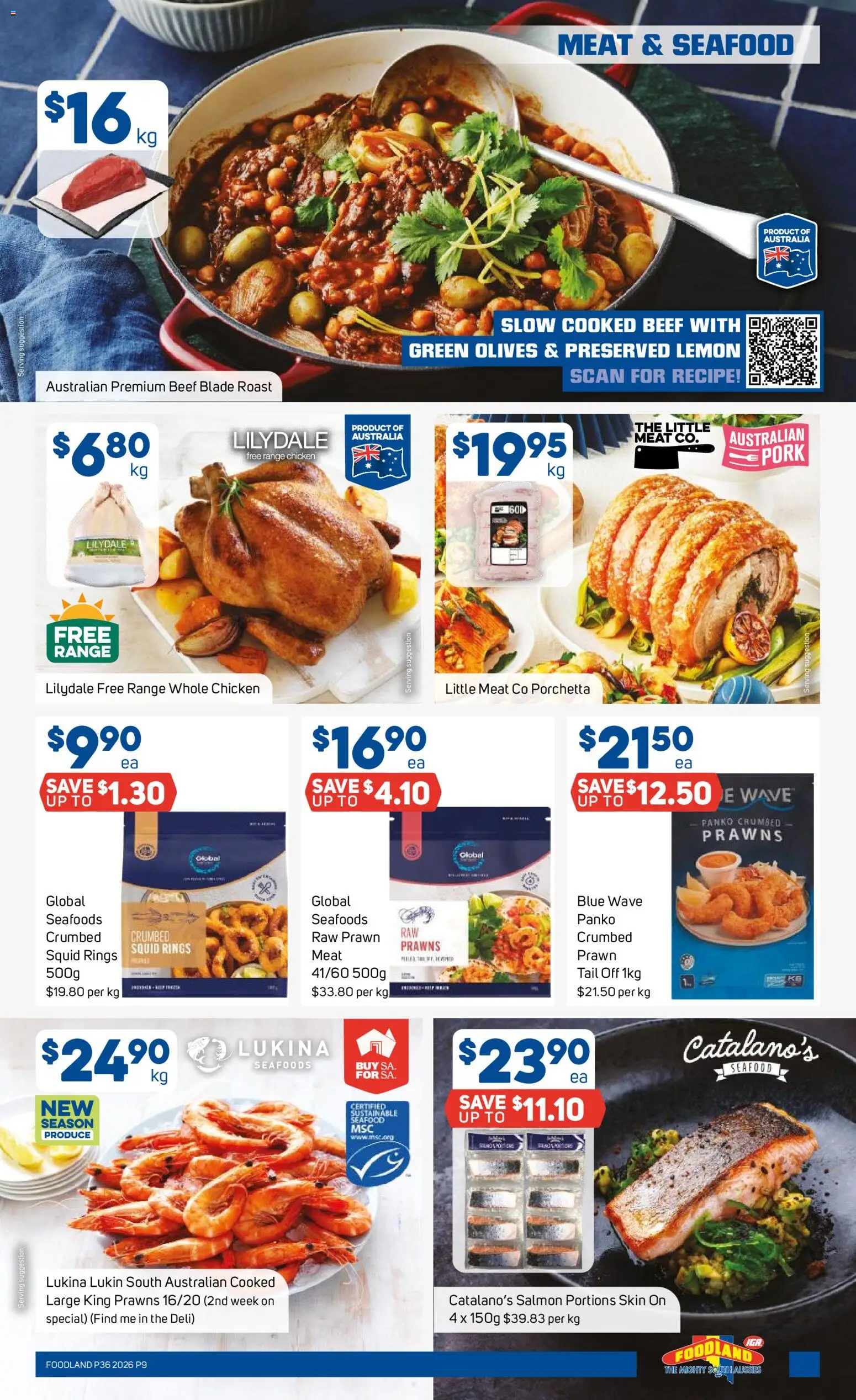 Foodland catalogue - valid from 02/09/2026 | Page: 9 | Products: Beef, Prawns, Salmon, Whole chicken