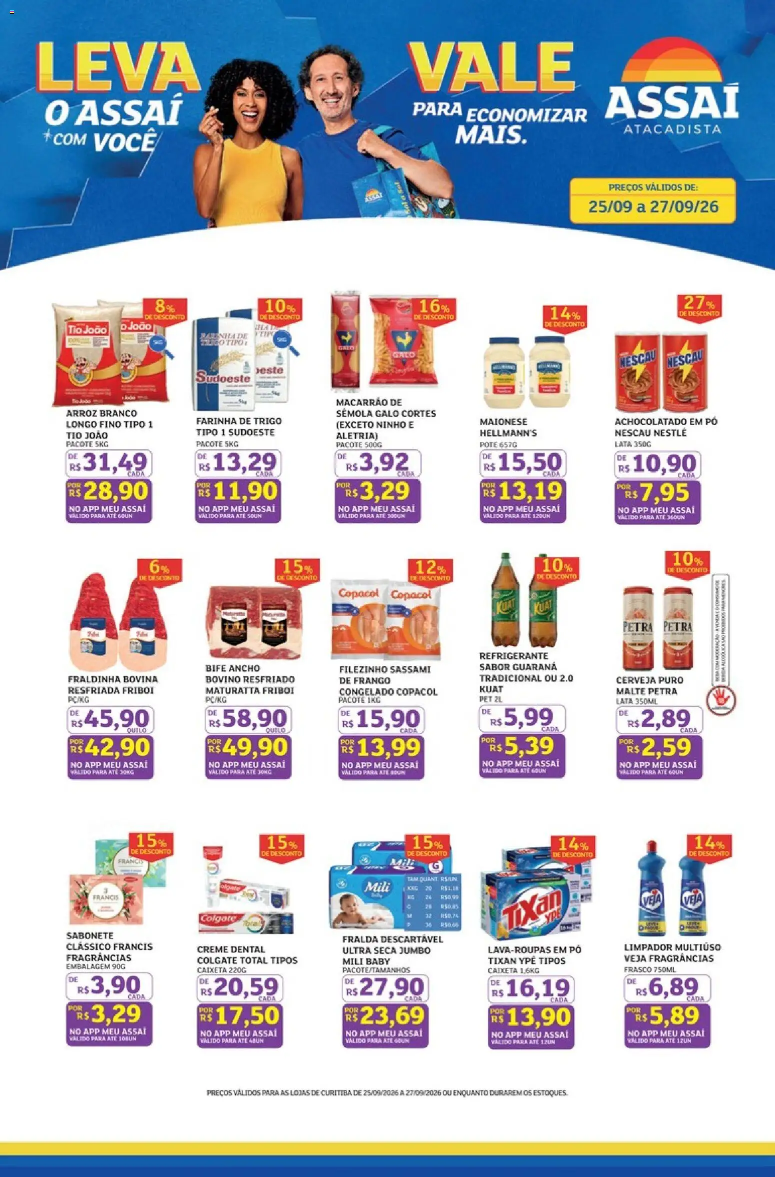 Assaí Atacadista Folheto - válido de 25/09/2026 | Página: 1 | Produtos: Farinha de trigo, Cerveja, Refrigerante, Creme dental