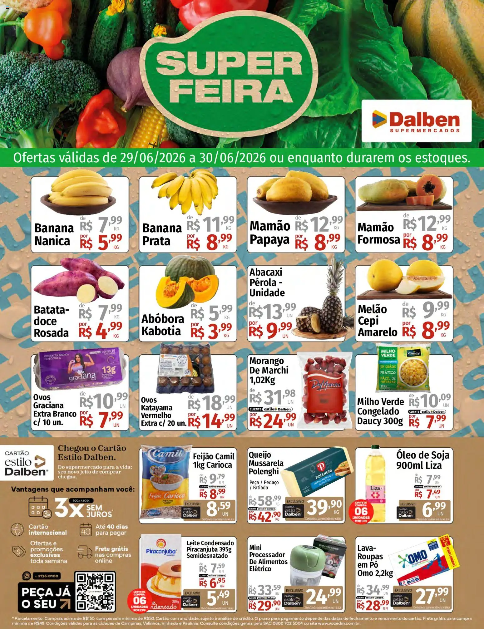 Supermercado Dalben Folheto - válido de 29/06/2026 | Página: 1 | Produtos: Melão, Feijão, Ovos, Batata