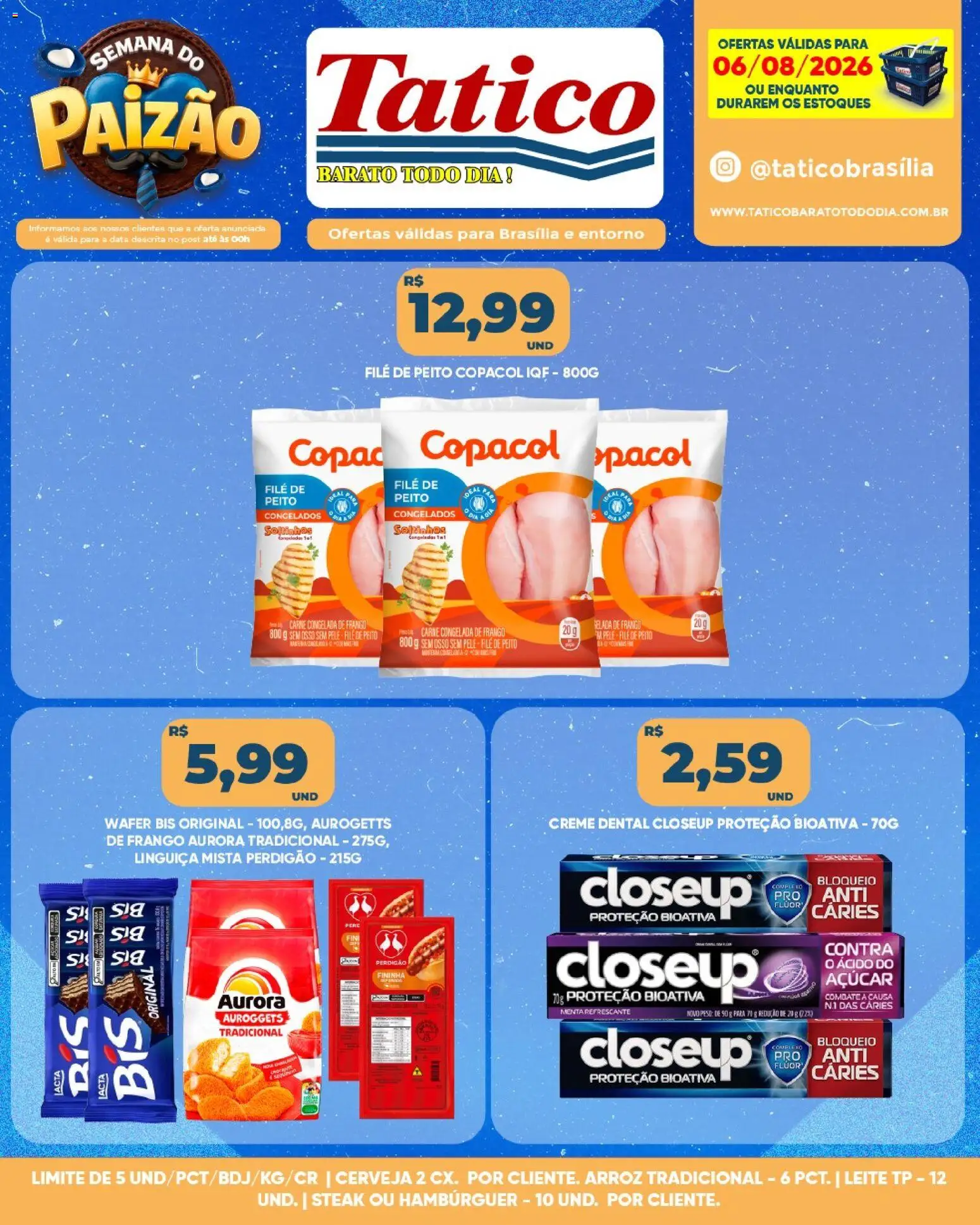 Tatico Folheto - válido de 06/08/2026 | Página: 6 | Produtos: Linguiça, Cerveja, Arroz, Carne