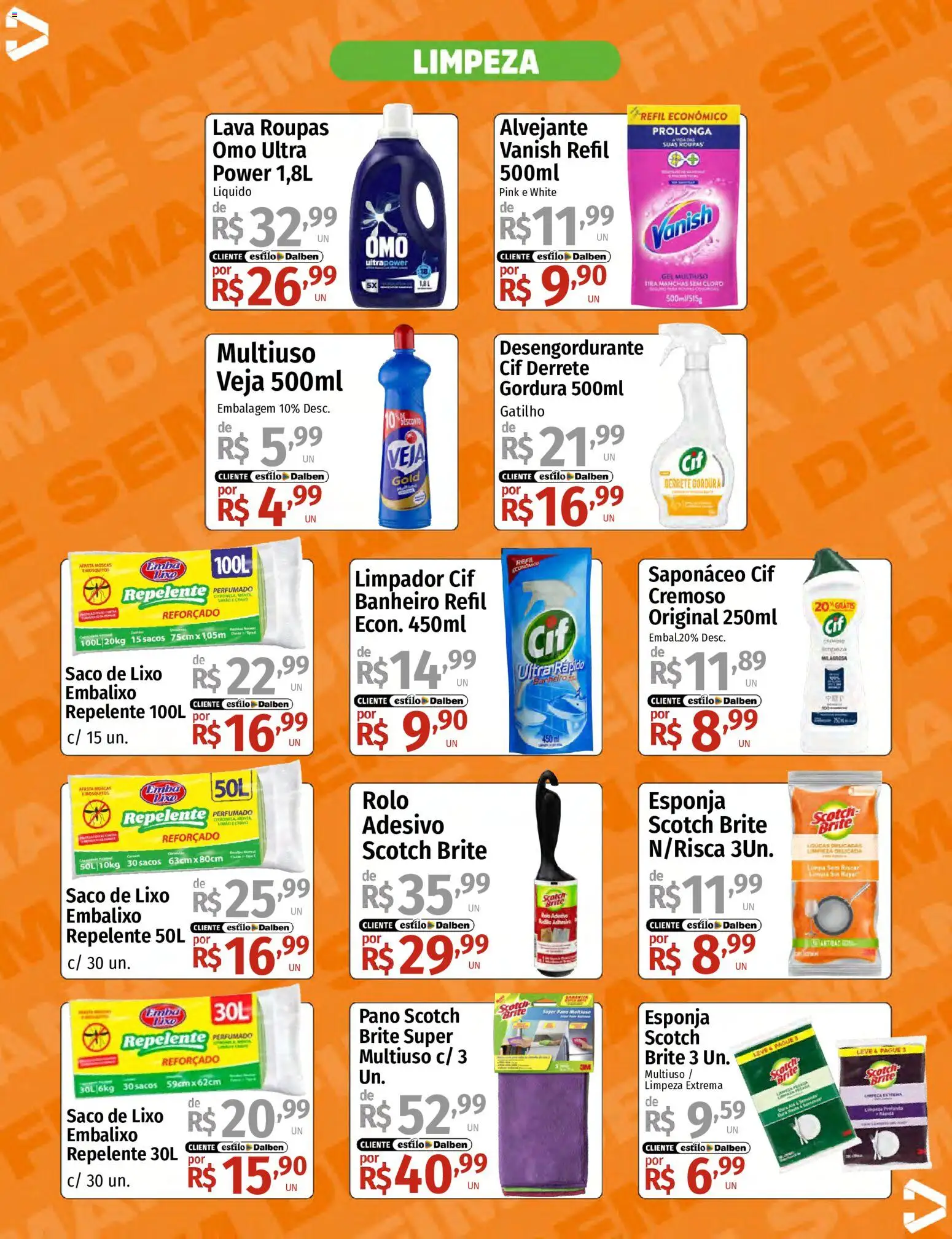 Supermercado Dalben Folheto - válido de 07/08/2026 | Página: 13 | Produtos: Cloro, Desengordurante, Saponáceo, Vanish