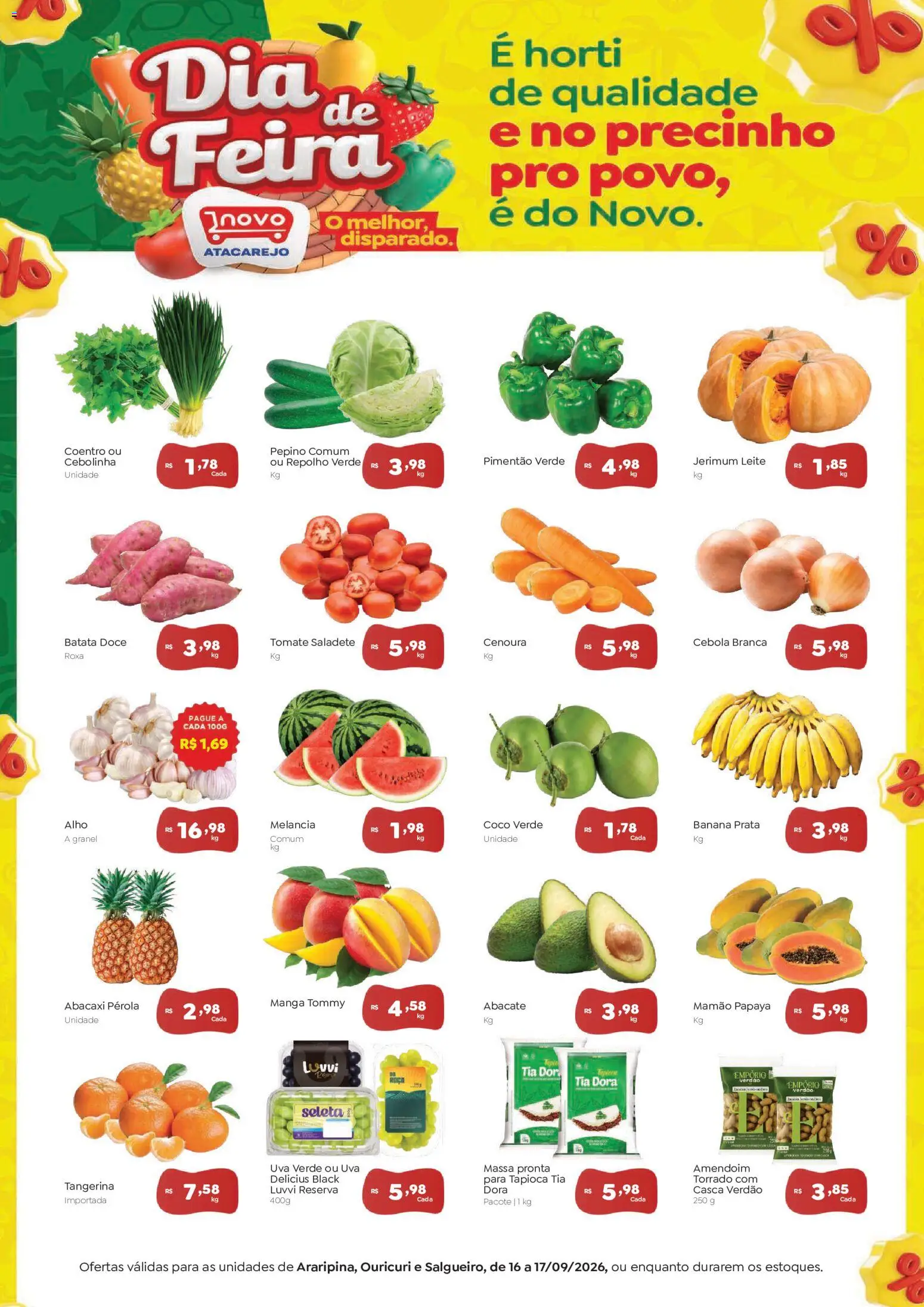 Novo Atacarejo Folheto - válido de 16/09/2026 | Página: 1 | Produtos: Melancia, Uva, Doce, Batata