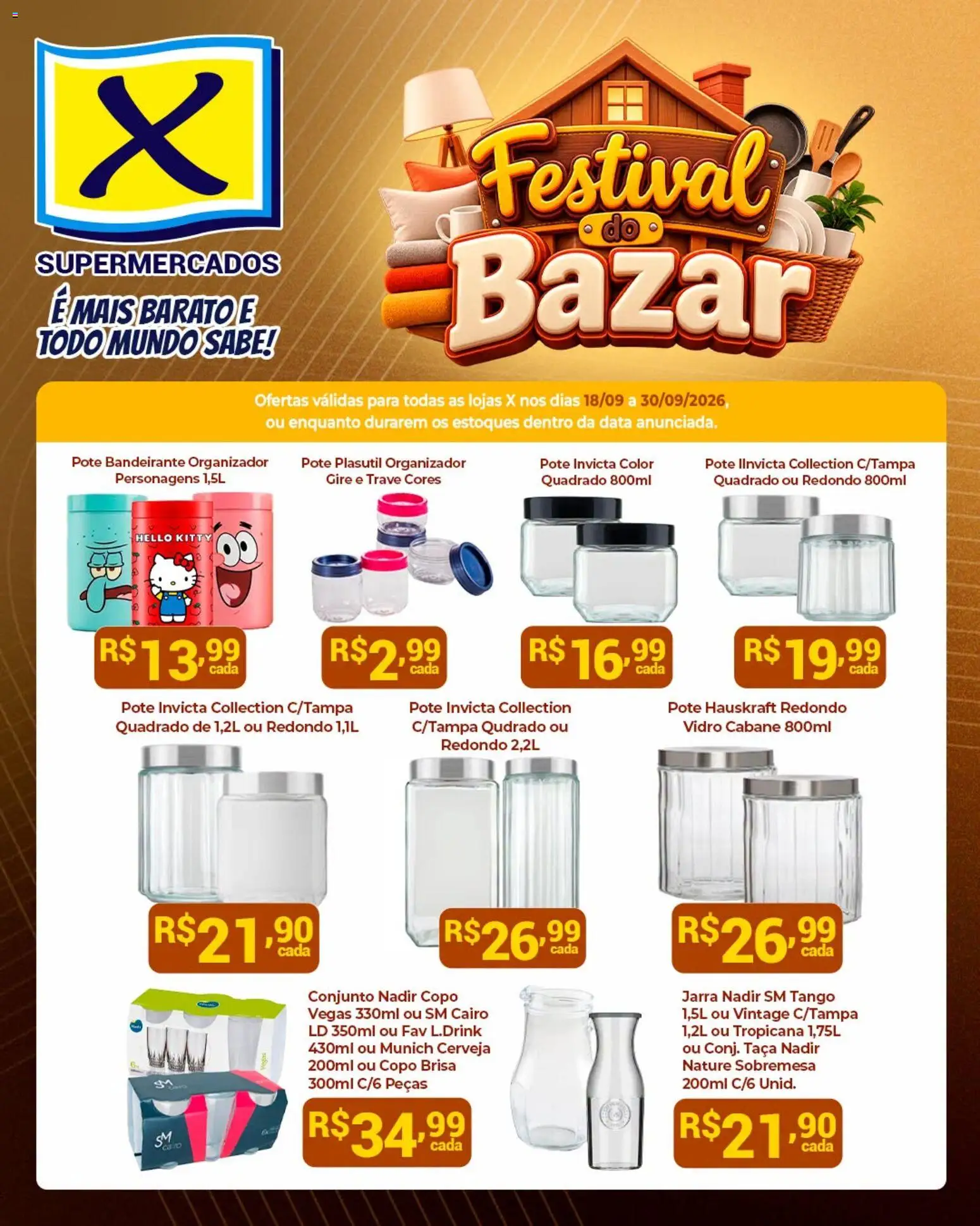 X Supermercados Folheto - válido de 18/09/2026 | Página: 1 | Produtos: Sobremesa, Organizador, Cerveja, Jarra