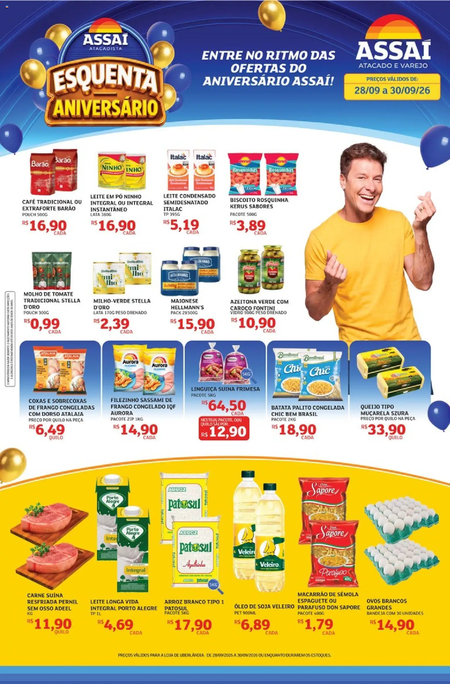 Assaí Atacadista Folheto - válido de 28/09/2026 | Página: 1 | Produtos: Espaguete, Linguiça, Queijo, Leite condensado