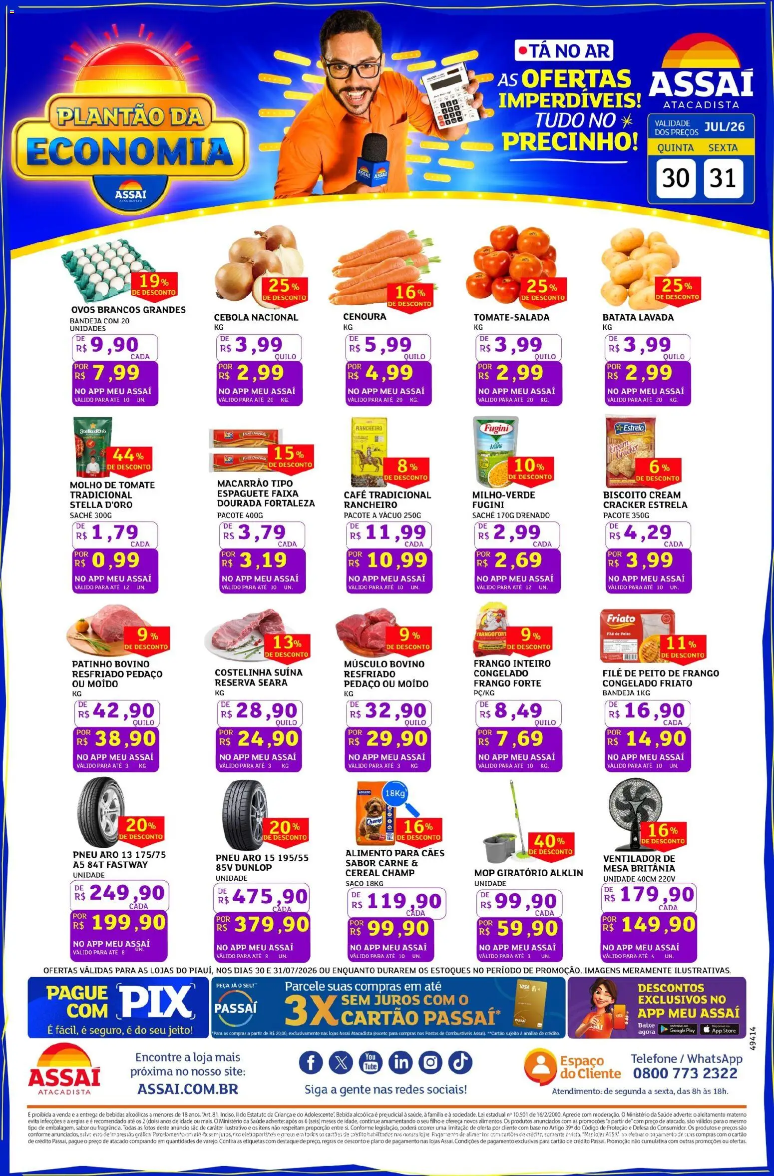 Assaí Atacadista Folheto - válido de 30/07/2026 | Página: 1 | Produtos: Pneu, Café, Carne, Batata