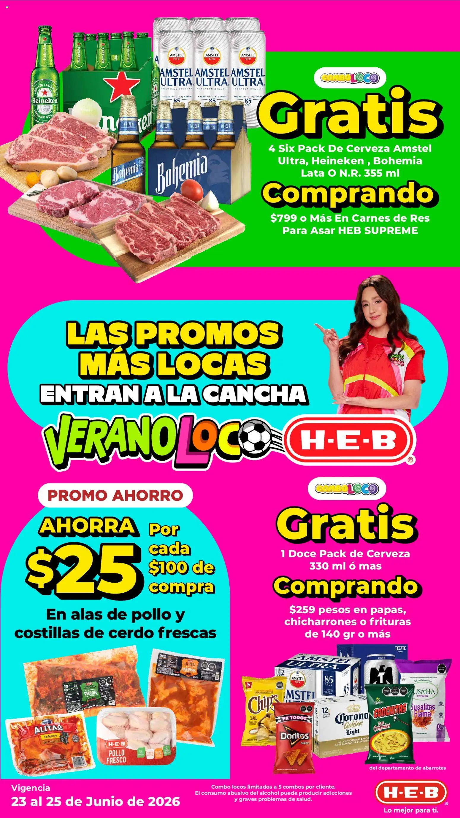 Nuevas ofertas de H-E-B válidas en toda la República Mexicana desde el 23/06/2026. ¡Encuentra las mejores ofertas en H-E-B folleto Las promos más locas! | Página: 2 | Productos: Pollo, Cerveza, Cerdo, Res