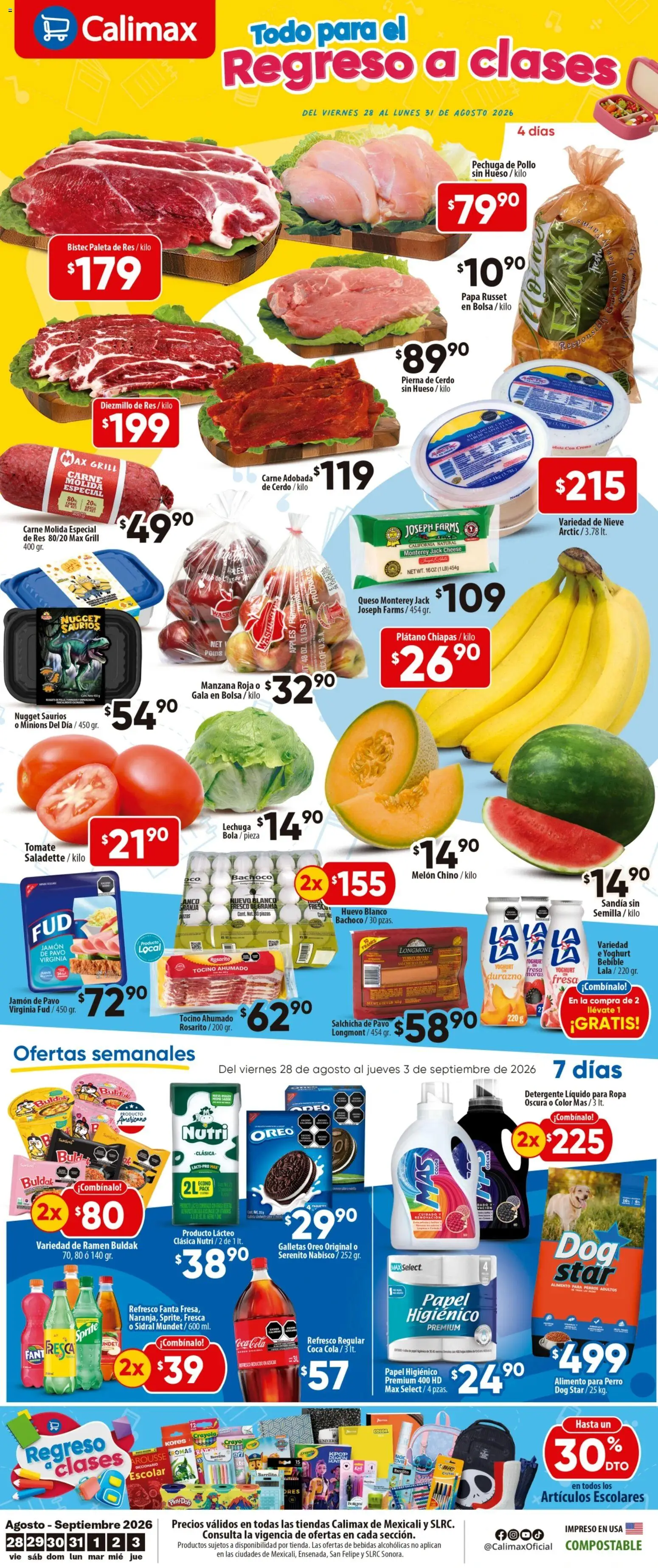 Nuevas ofertas de Calimax válidas en toda la República Mexicana desde el 28/08/2026. ¡Encuentra las mejores ofertas en Calimax folleto Mexicali y SLRC! | Página: 1 | Productos: Fresa, Bistec, Detergente líquido para ropa, Queso