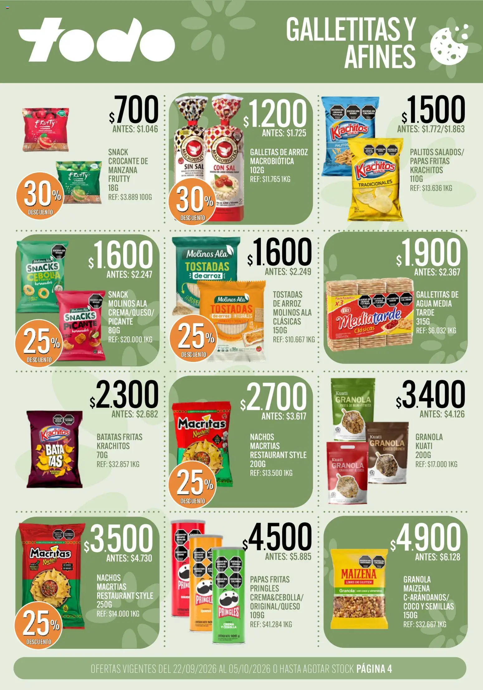 Supermercados TODO catálogo │ válido desde el 22/09/2026 | Página: 4 | Productos: Galletitas, Manzana, Arroz, Crema