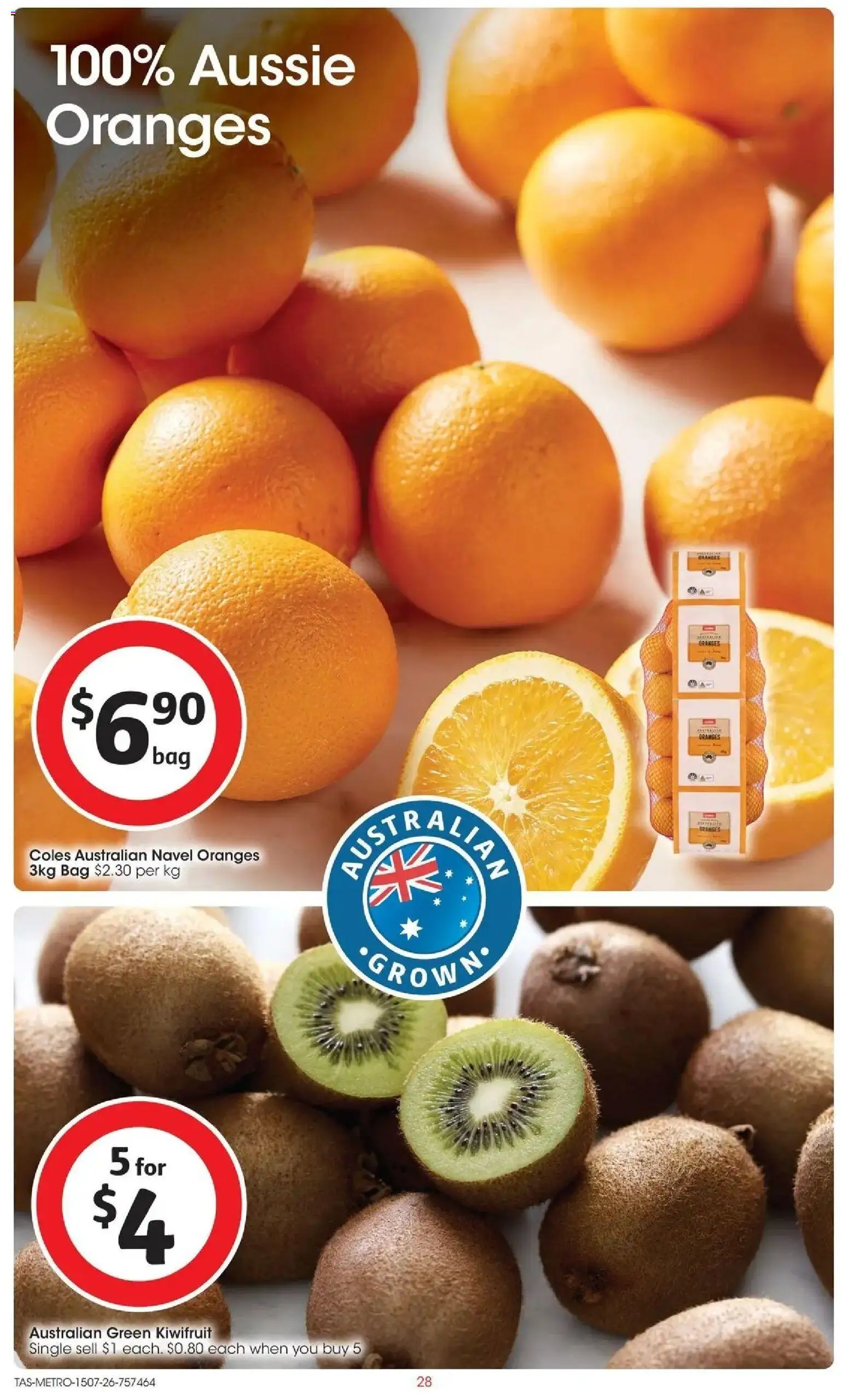 Coles catalogue - valid from 15/07/2026 | Page: 28 | Products: Oranges, Kiwifruit, Bag