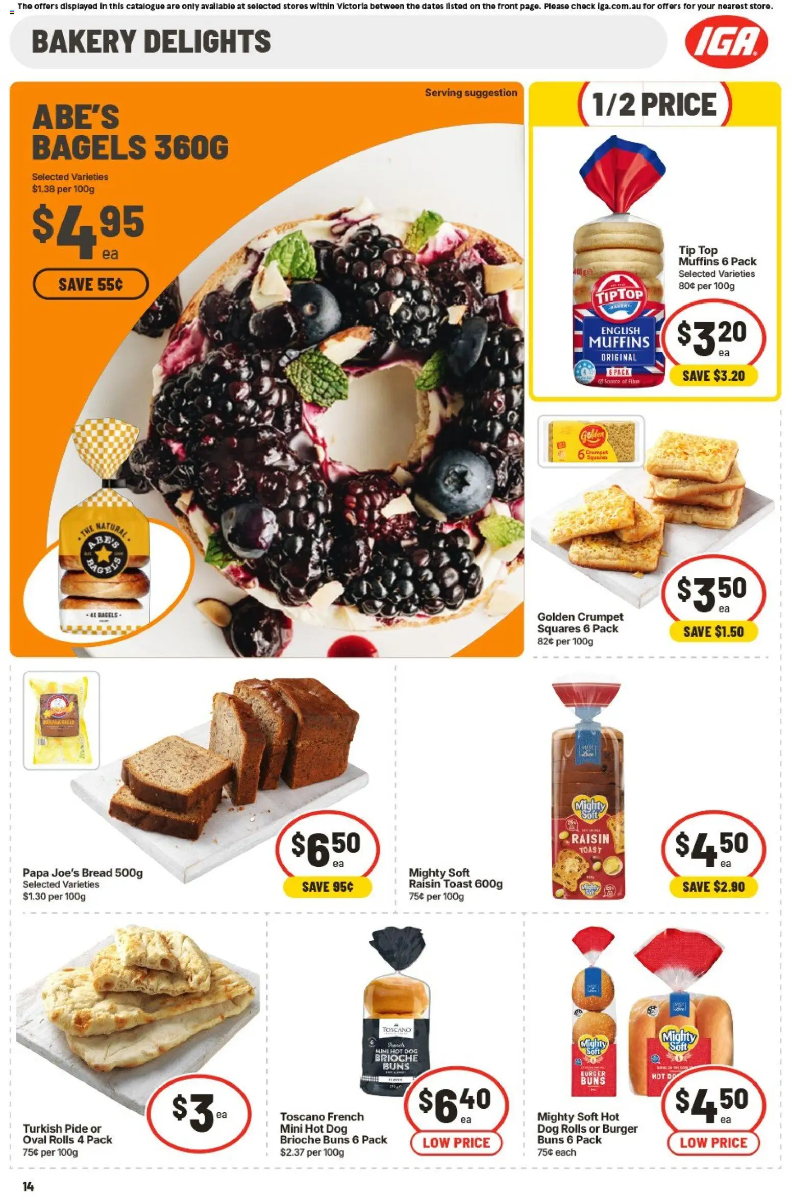 IGA catalogue - valid from 19/08/2026 | Page: 14 | Products: Brioche, Muffins, Toast, Bakery