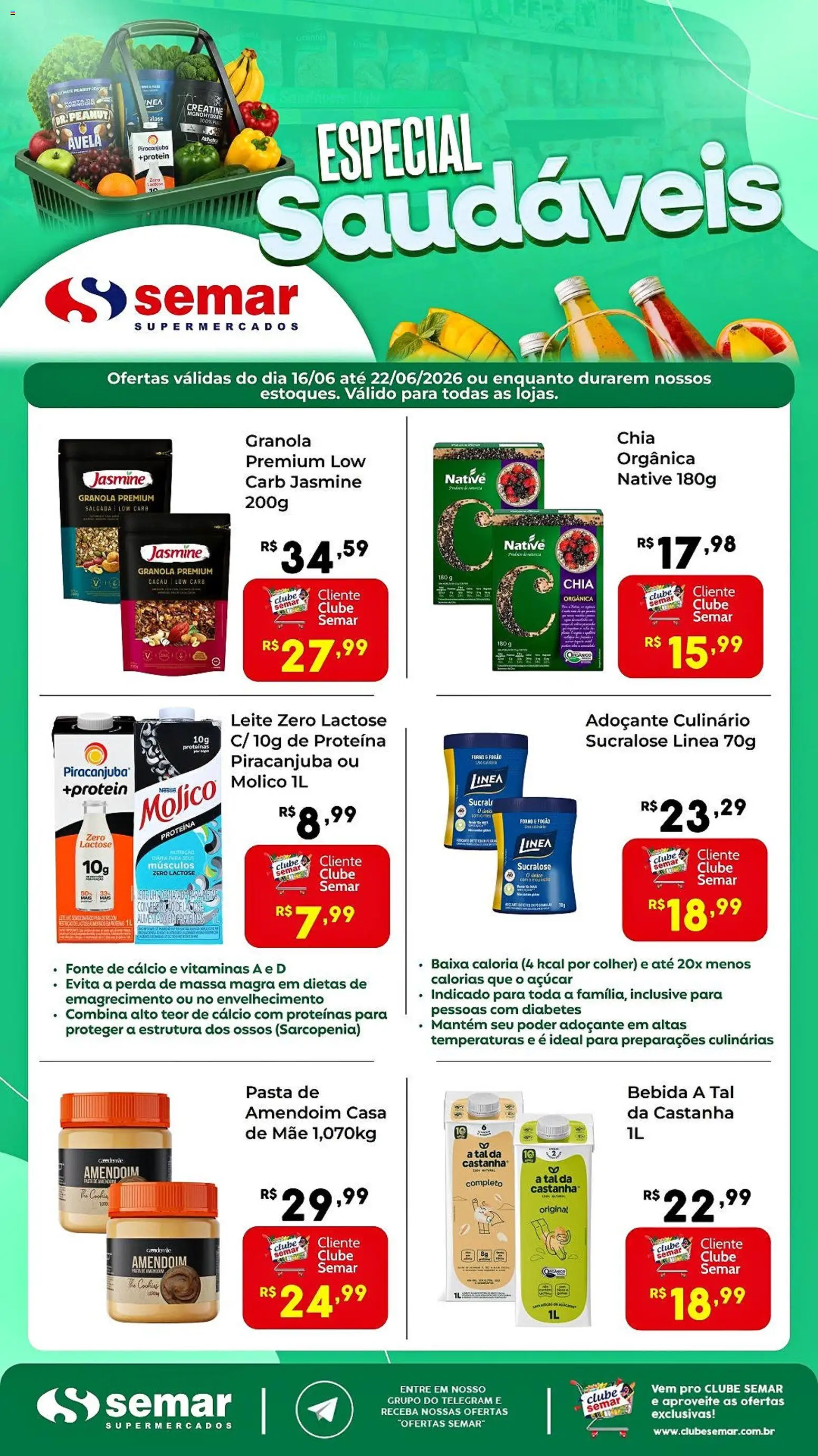 Semar Supermercado Folheto - válido de 16.06.2026 | Página: 1 | Produtos: Chia, Massa, Cookies, Avelã