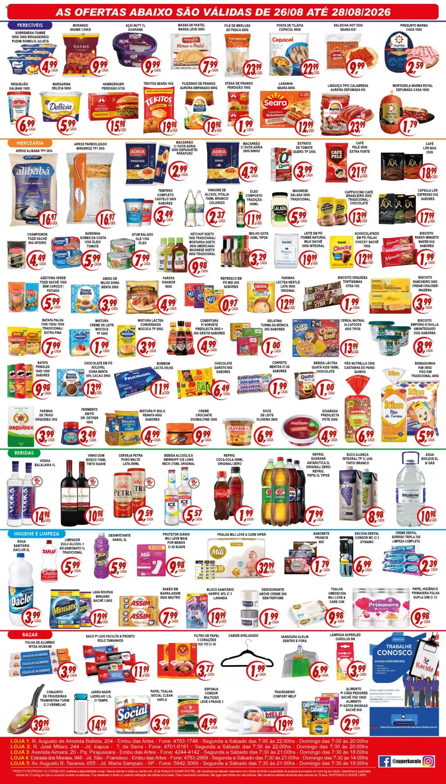 Kaçula Folheto - válido de 26/08/2026 | Página: 2 | Produtos: Achocolatado, Chocolate, Mortadela, Batata palha