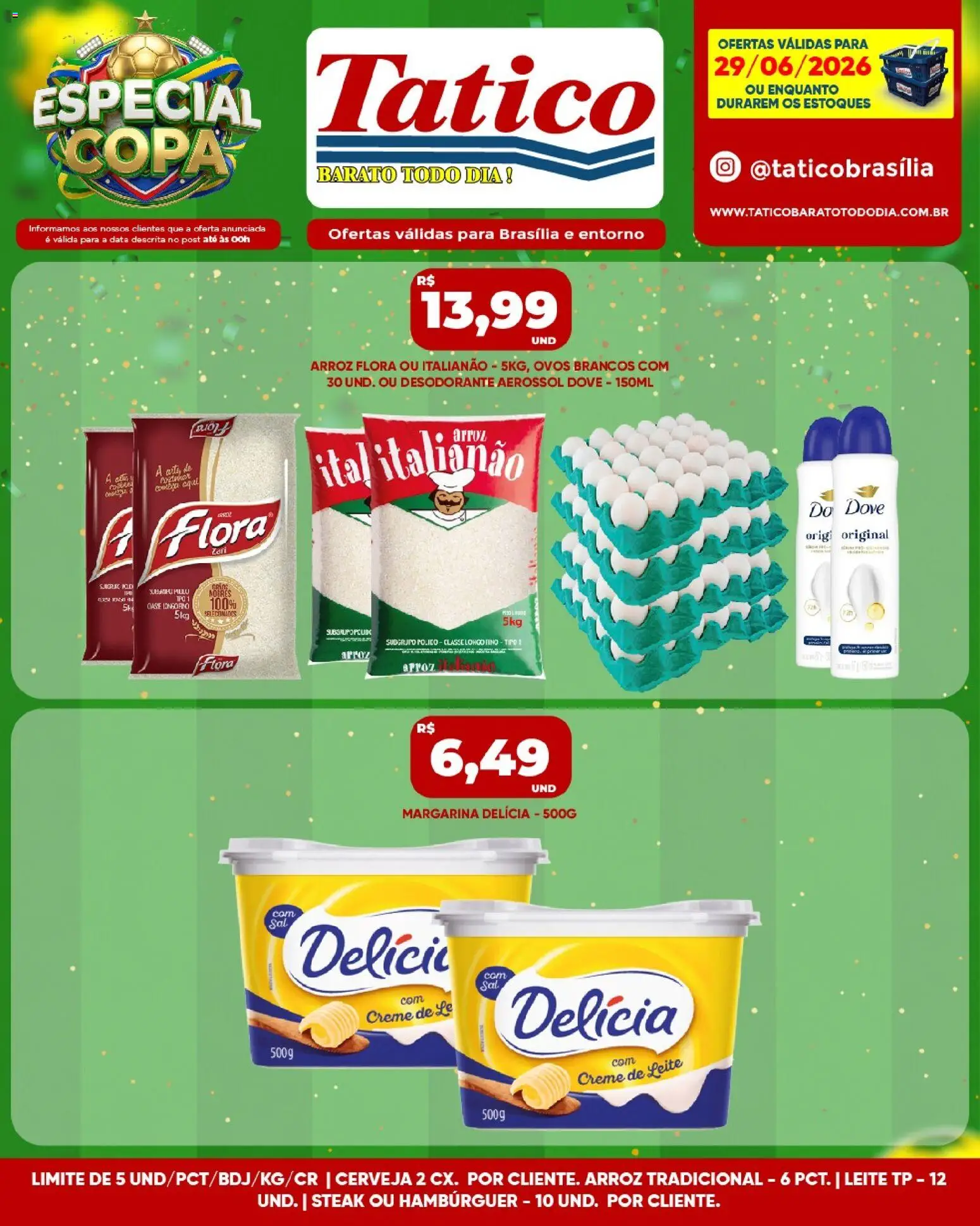 Tatico Folheto - válido de 29/06/2026 | Página: 8 | Produtos: Desodorante, Arroz, Hambúrguer, Dove