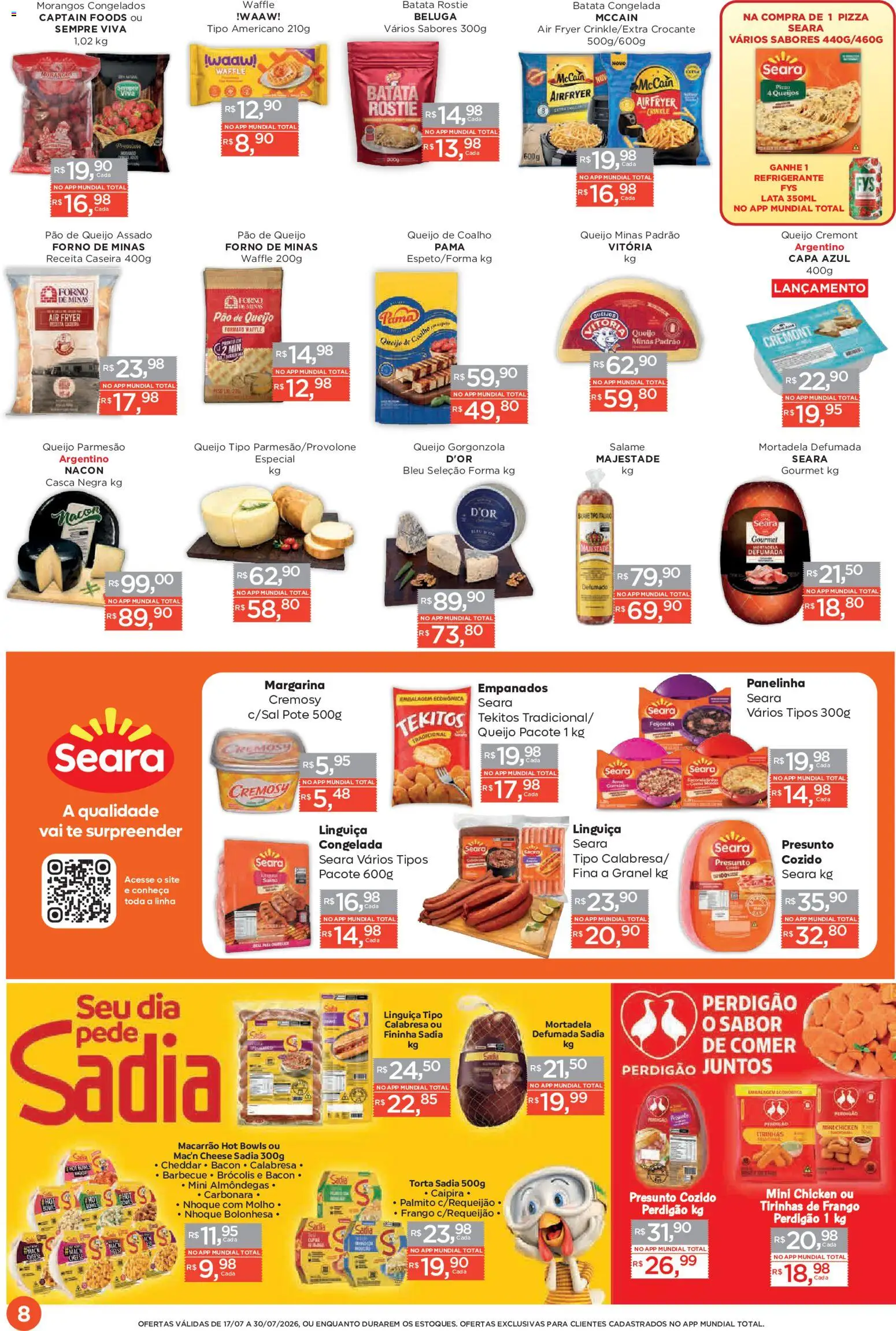 Mundial Folheto - válido de 17/07/2026 | Página: 8 | Produtos: Forno, Palmito, Queijo, Pão