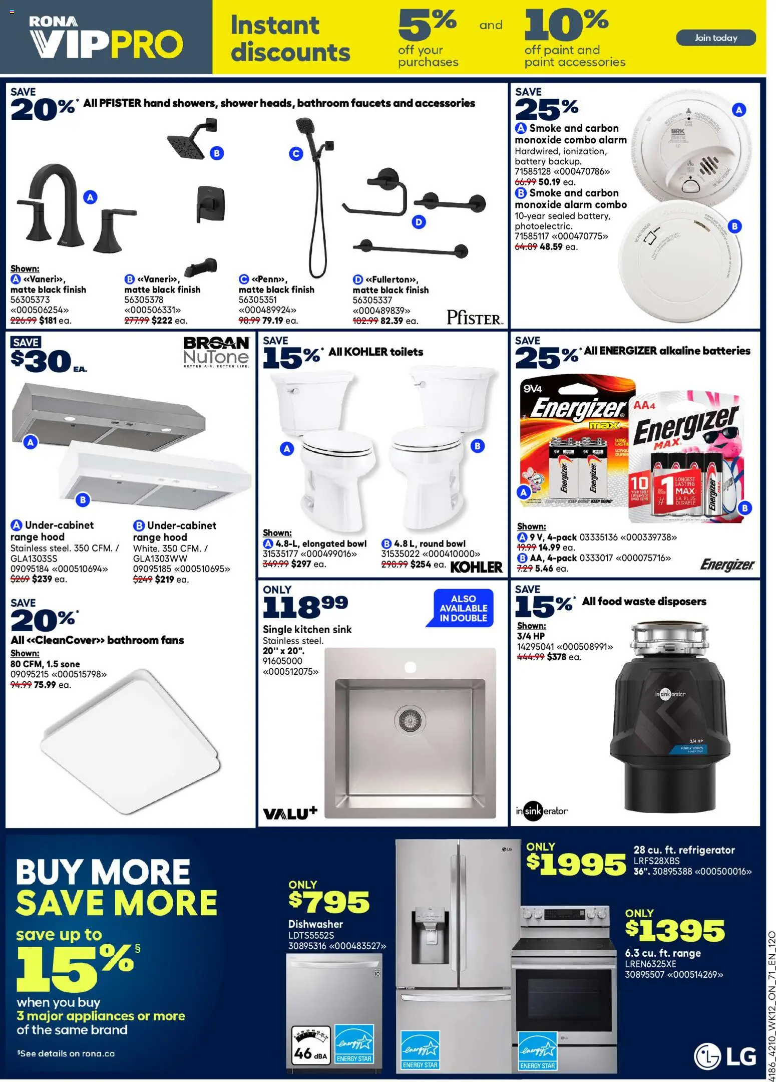 Rona flyer valid from 16.04.2026 | Page: 5 | Products: Dishwasher, Range hood, Battery, Shower