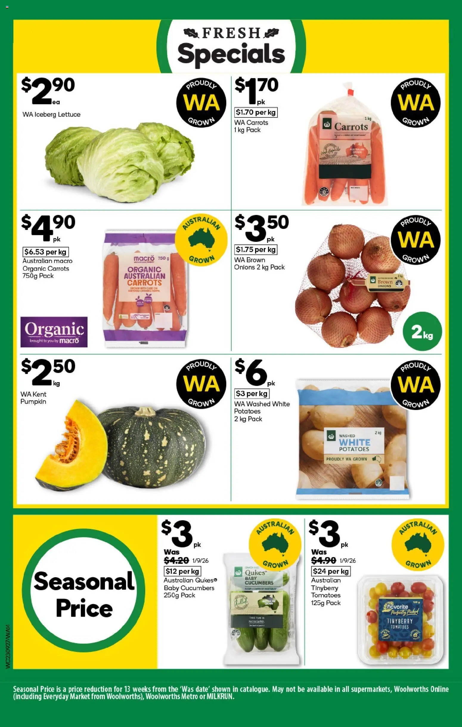Woolworths catalogue - valid from 23/09/2026 | Page: 14 | Products: Lettuce, Cucumbers, Onions, Pumpkin