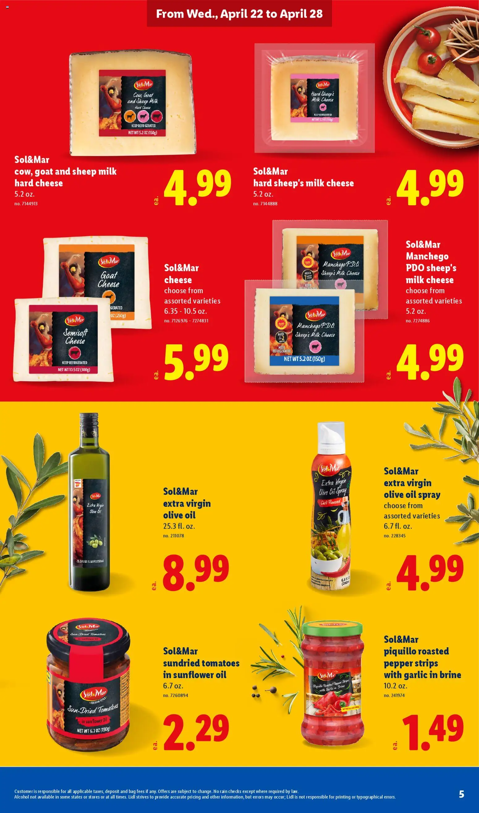 Lidl Weekly Ad - valid from 22.04.2026 | Page: 5 | Products: Milk, Cheese, Oil, Pepper