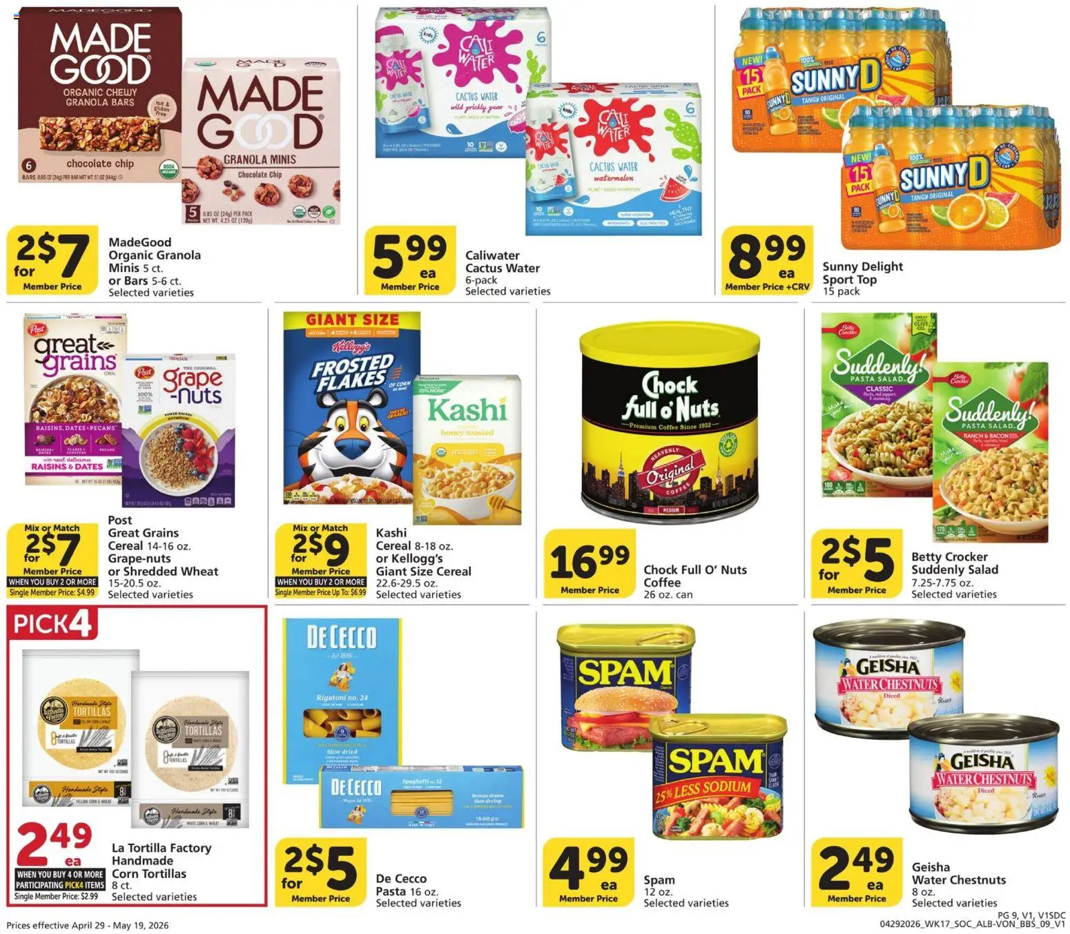 Vons Big Book of Savings - valid from 29.04.2026 | Page: 9 | Products: Corn, Coffee, Pasta, Nuts