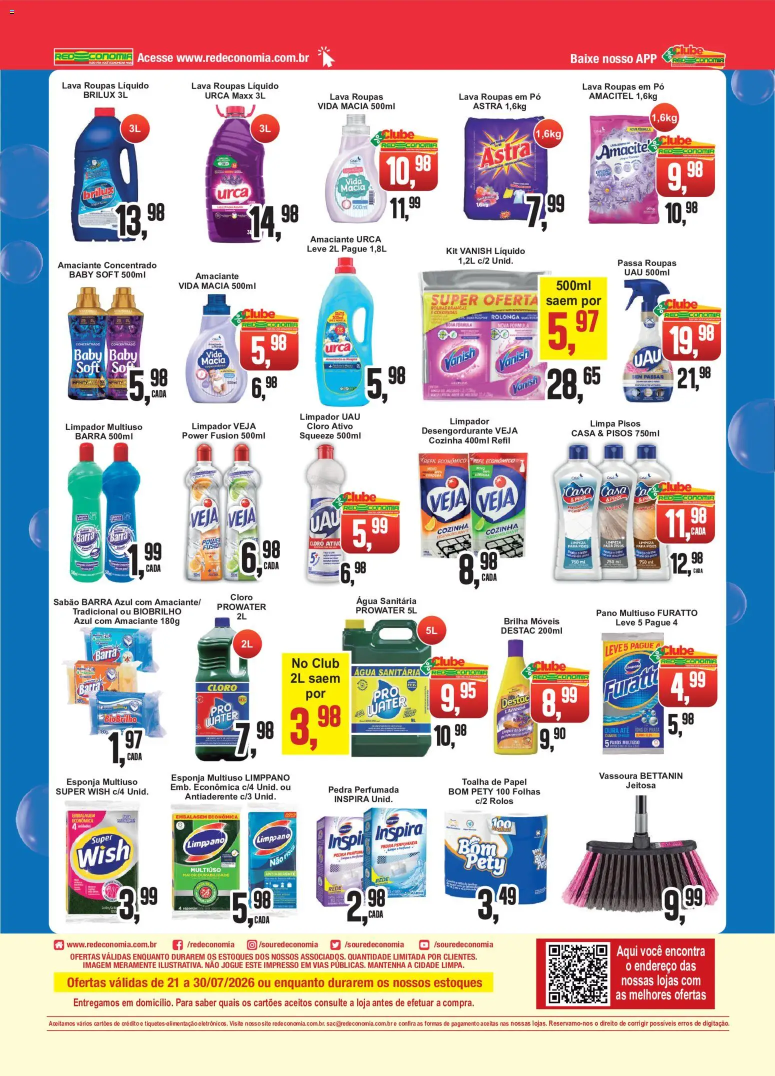 RedEconomia Folheto - válido de 21/07/2026 | Página: 2 | Produtos: Pó, Limpador multiuso, Água sanitária, Vassoura