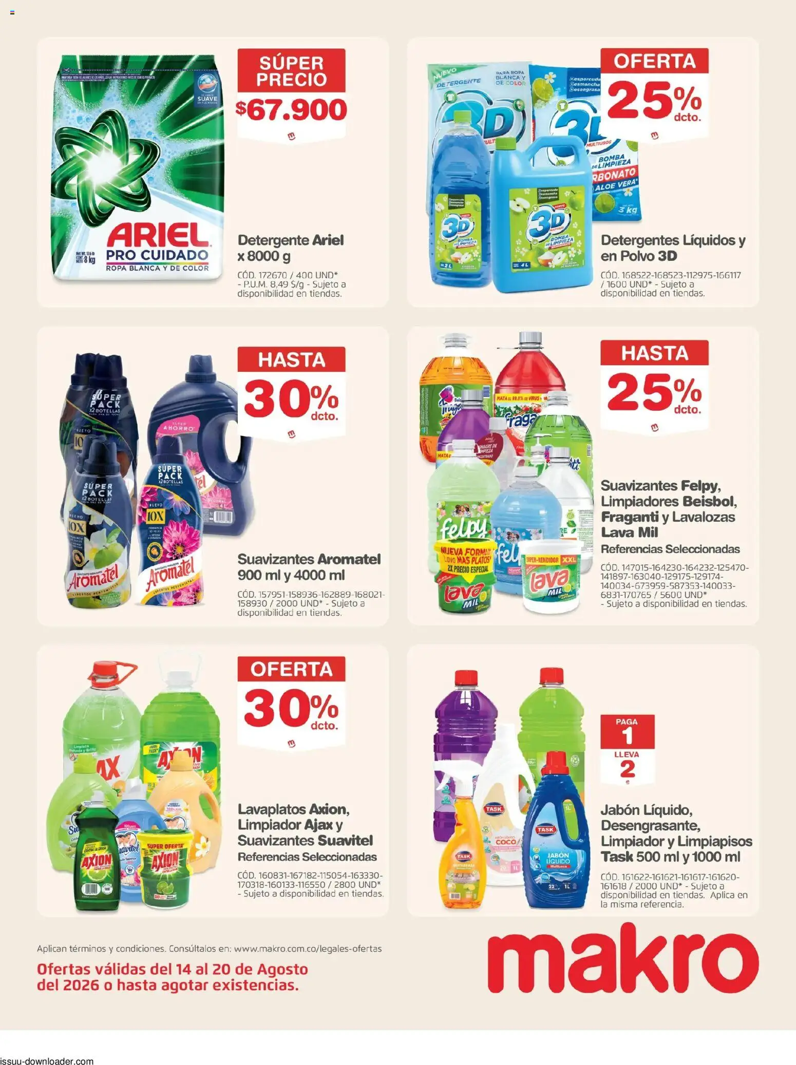 Makro revista - valida desde el 14/08/2026 | Página: 26 | Productos: Limpiador, Polvo, Platos, Aloe vera
