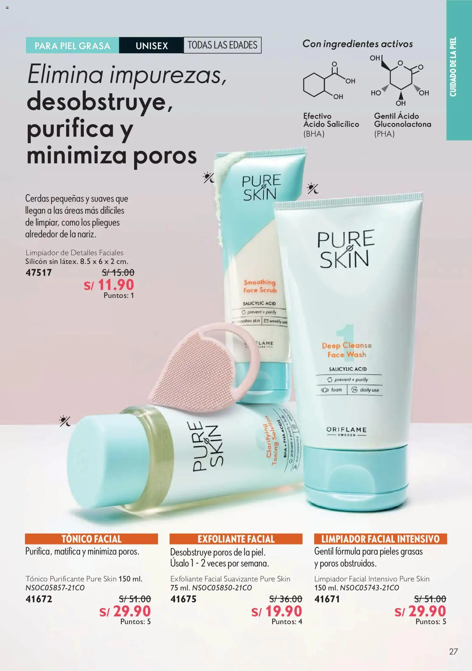 Catálogo Oriflame válido desde 12/09/2026 | Página: 27 | Productos: Exfoliante, Ingredientes, Puré, Tónico facial