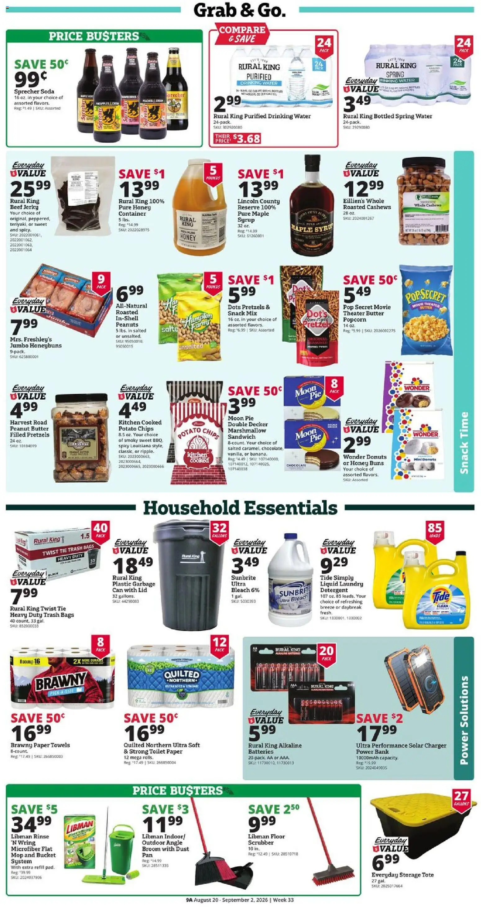 Rural King Weekly Ad - valid from 08/20/2026 | Page: 9 | Products: Popcorn, Spring water, Honey, Charger