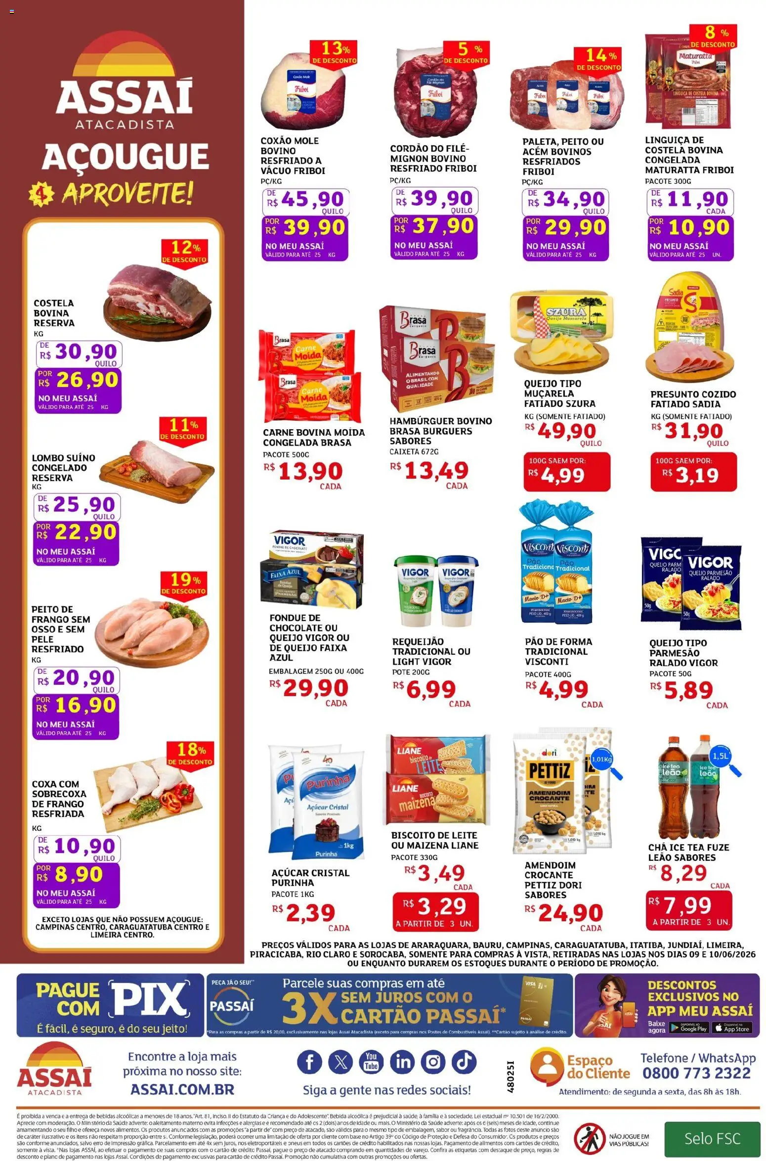 Assaí Atacadista Folheto - válido de 09.06.2026 | Página: 2 | Produtos: Biscoito, Linguiça, Muçarela, Hambúrguer