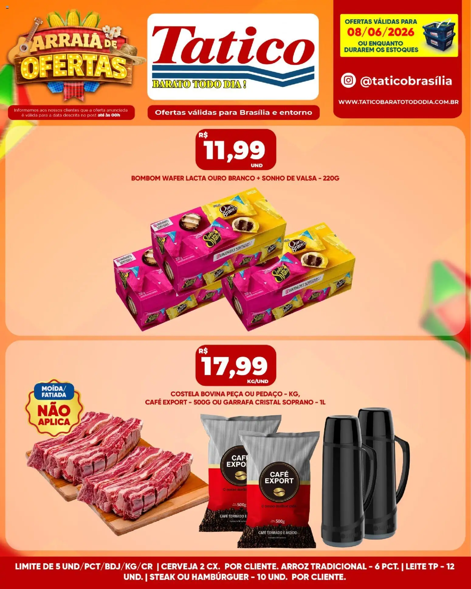 Tatico Folheto - válido de 08.06.2026 | Página: 7 | Produtos: Leite, Café, Arroz, Hambúrguer