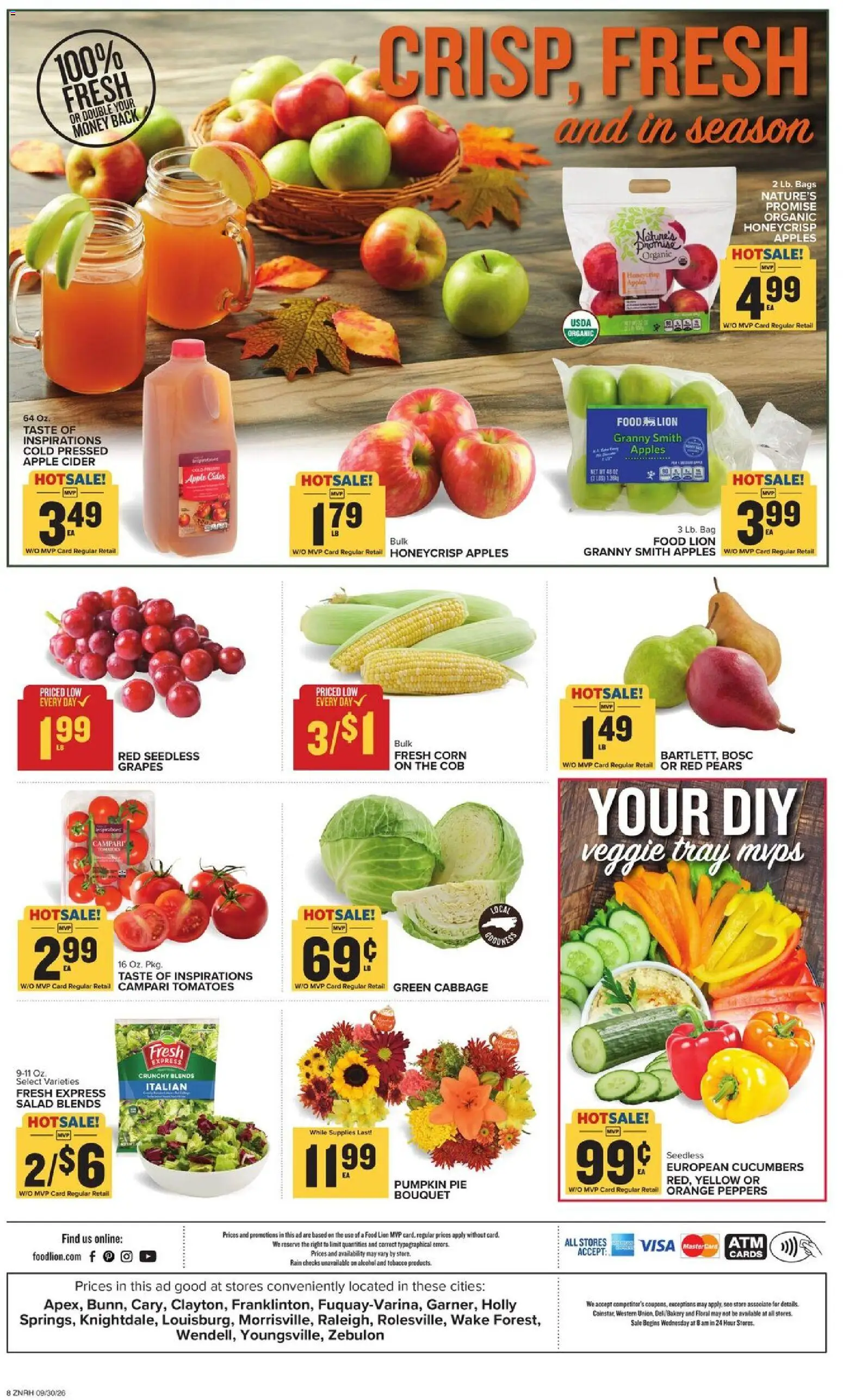 Food Lion Weekly Ad - valid from 09/30/2026 | Page: 3 | Products: Cider, Cucumbers, Pumpkin, Pears