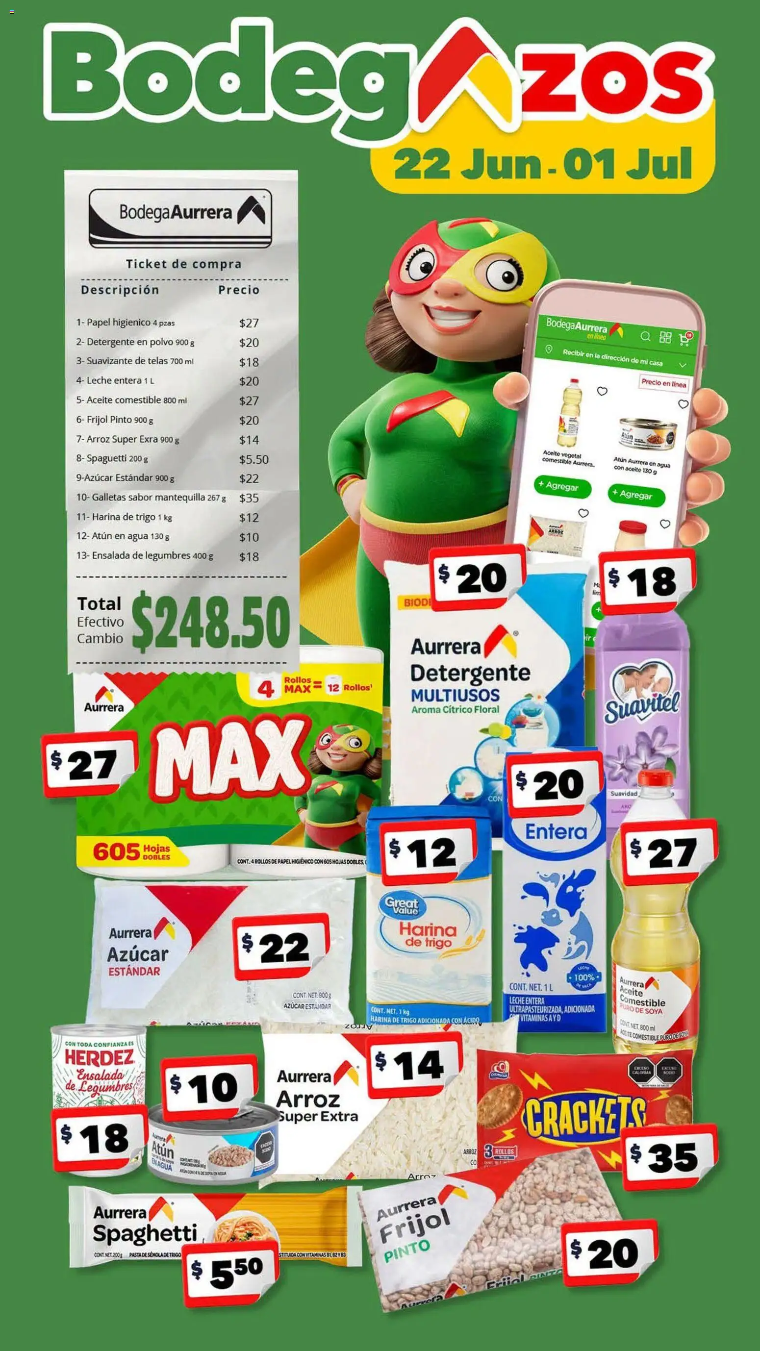 Nuevas ofertas de Bodega Aurrerá válidas en toda la República Mexicana desde el 22/06/2026. ¡Encuentra las mejores ofertas en Bodega Aurrerá folleto lleva tu despensa completa al precio más baj! | Página: 1 | Productos: Harina, Azúcar, Suavizante, Vitaminas