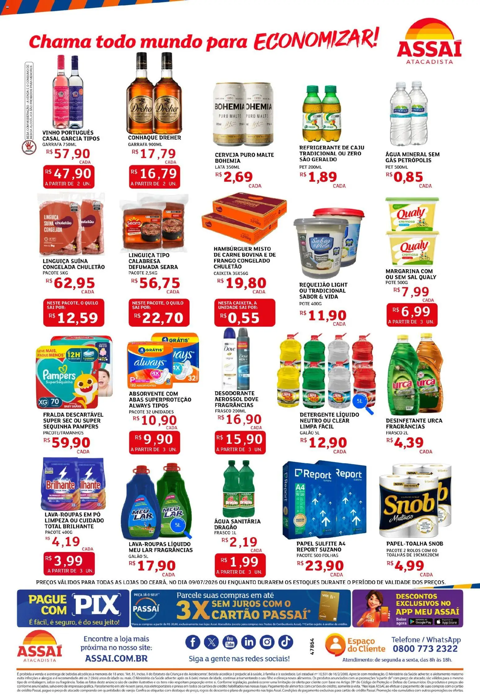 Assaí Atacadista Folheto - válido de 09/07/2026 | Página: 2 | Produtos: Sal, Requeijão, Absorvente, Água sanitária