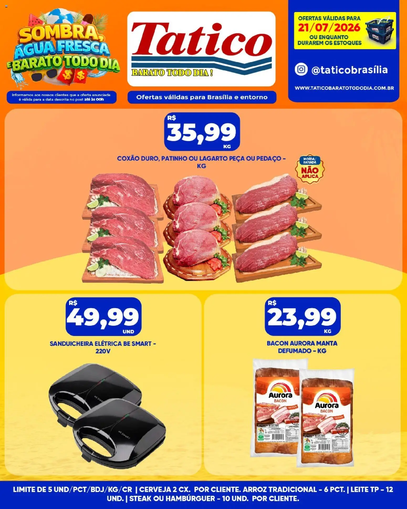 Tatico Folheto - válido de 21/07/2026 | Página: 13 | Produtos: Sanduicheira, Leite, Arroz, Hambúrguer