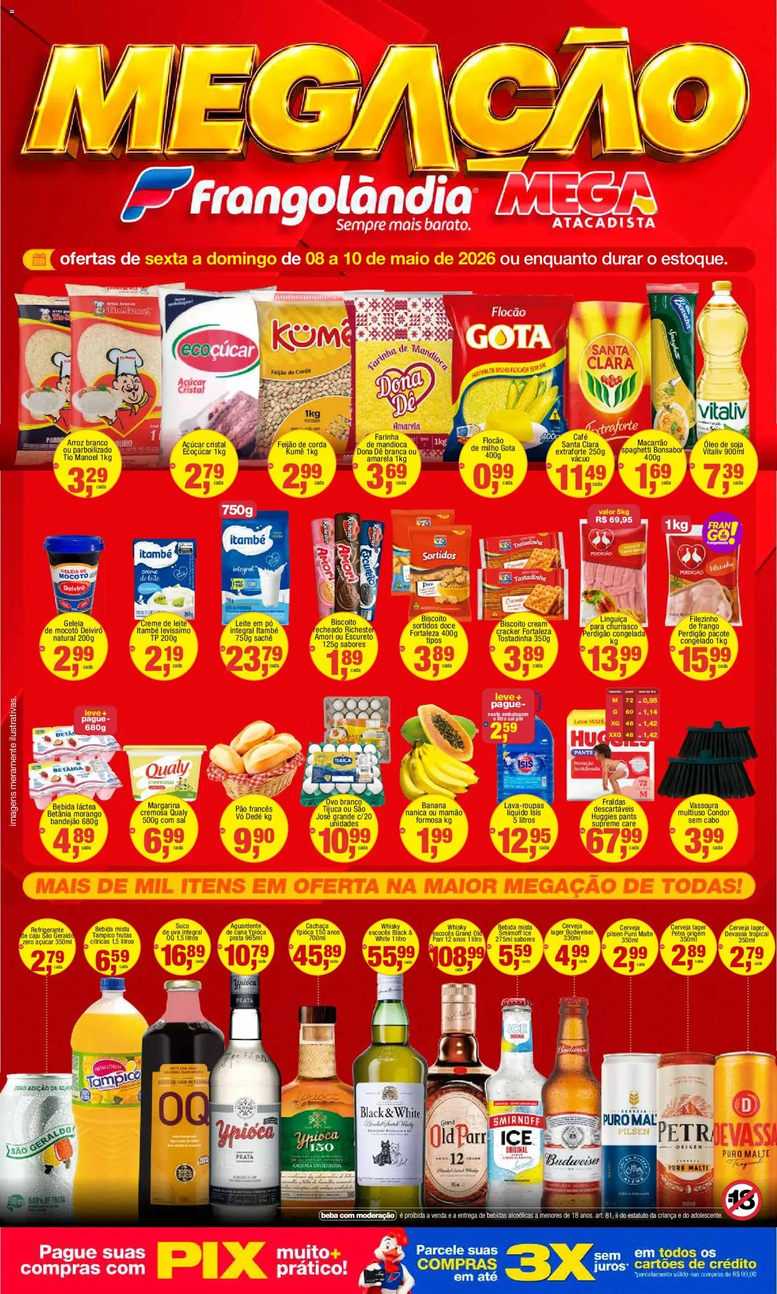 Frangolândia Folheto - válido de 08.05.2026 | Página: 1 | Produtos: Pó, Linguiça, Macarrão, Mamão