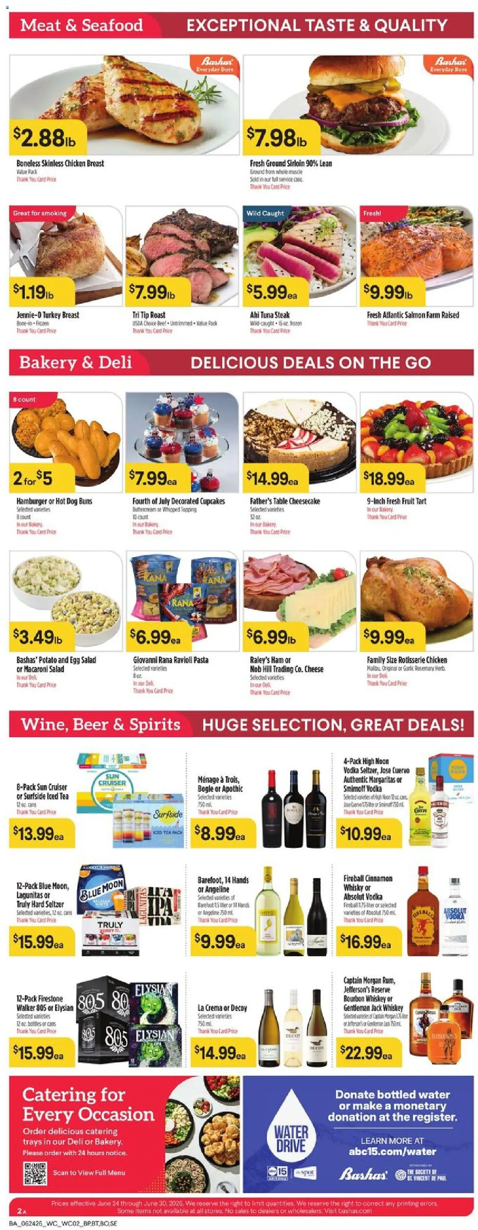 Basha's Weekly Ad - valid from 06/24/2026 | Page: 3 | Products: Beer, Seafood, Garlic, Cheesecake