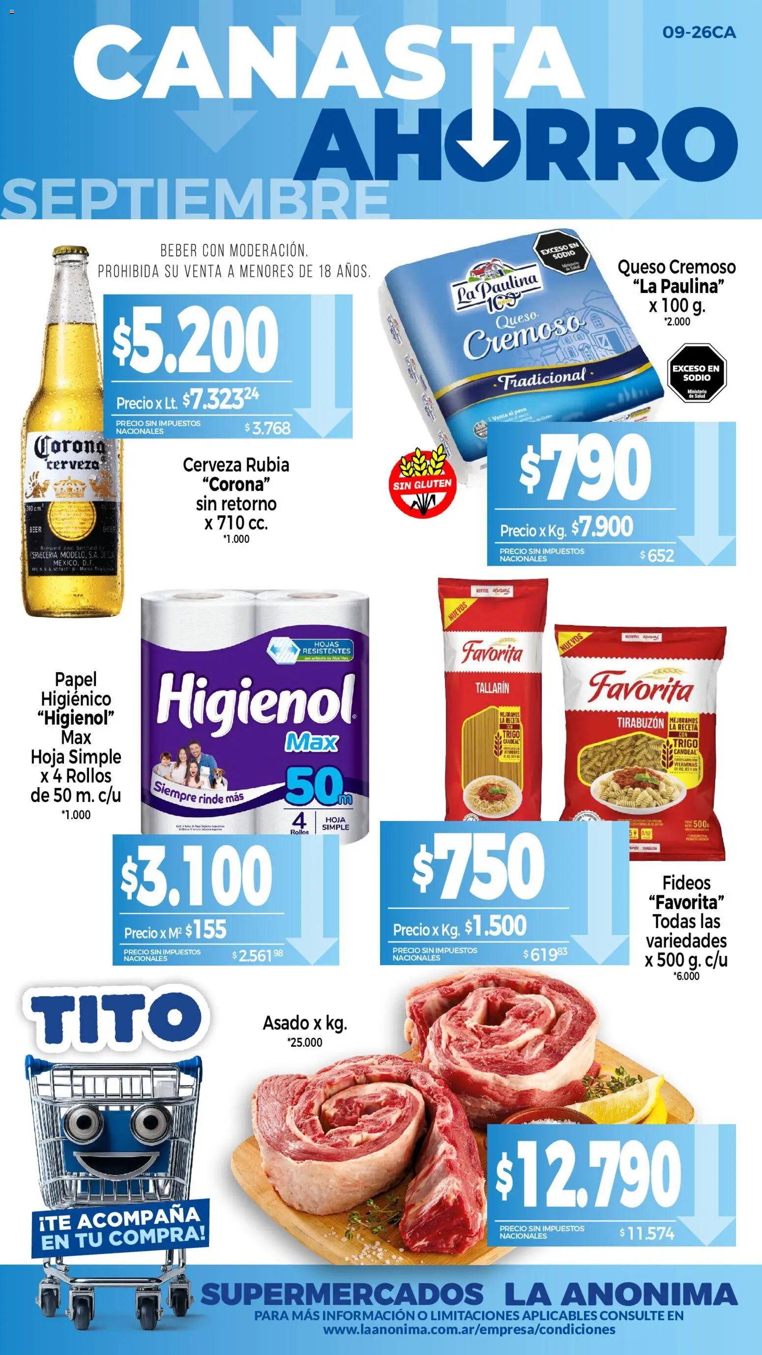 La Anonima - Canasta Ahorro │ válido desde el 01/09/2026 | Página: 1 | Productos: Vitaminas, Cerveza, Fideos, Canasta