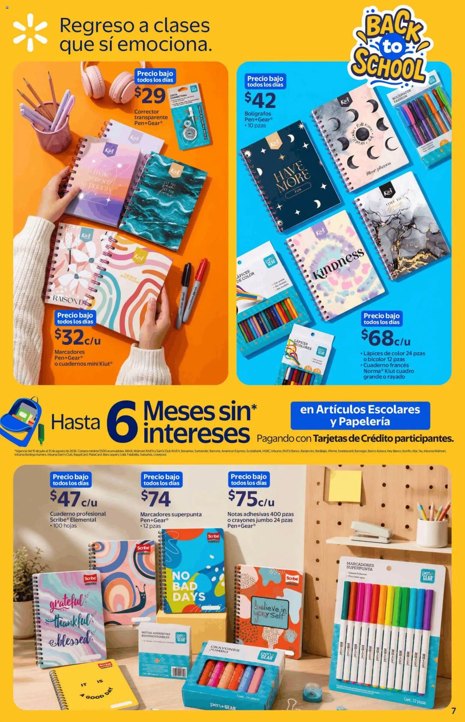 Nuevas ofertas de Walmart válidas en toda la República Mexicana desde el 13/08/2026. ¡Encuentra las mejores ofertas en Walmart folleto Back to School! | Página: 7 | Productos: Cuadro, Cuadernos, Cinta, Corrector