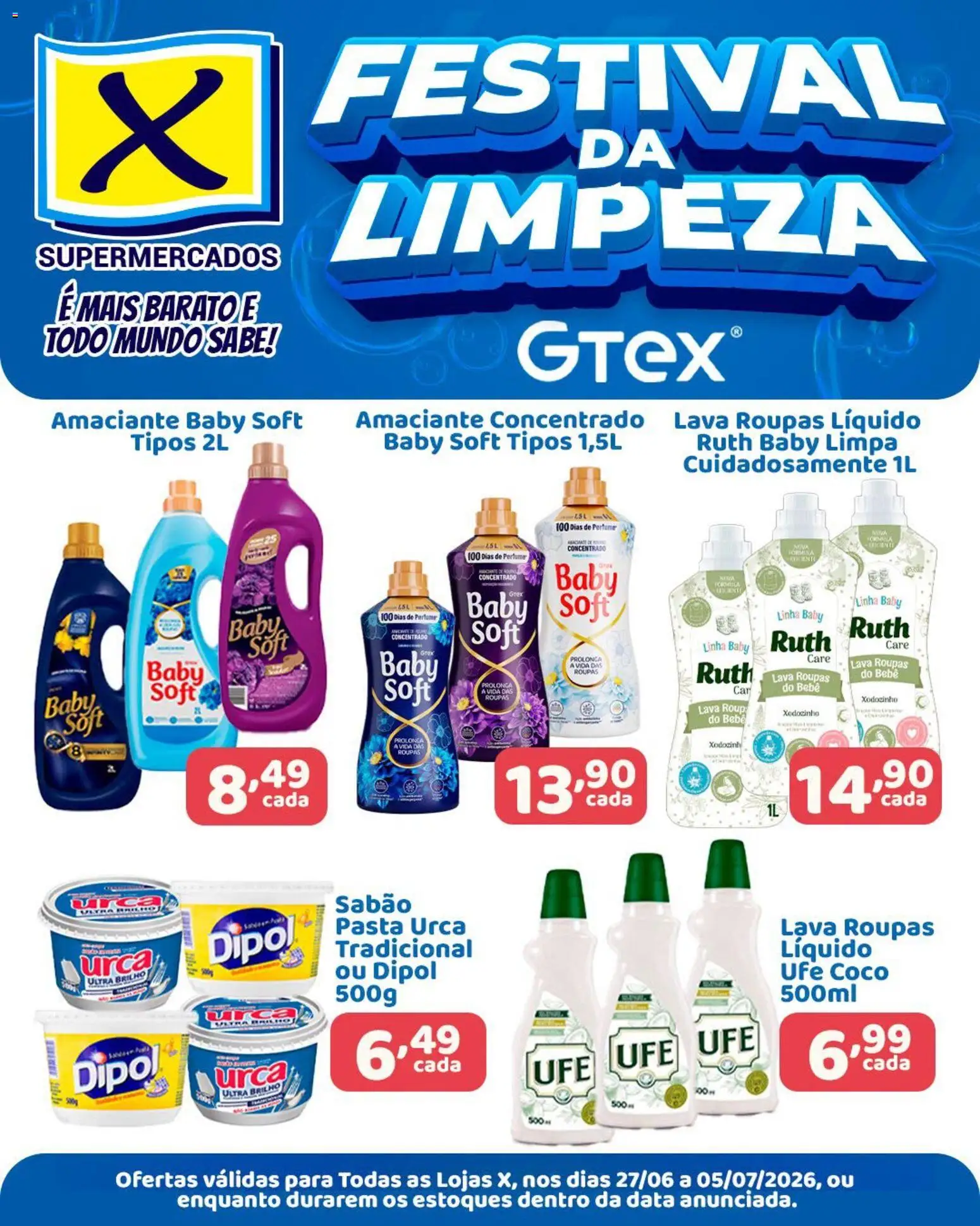 X Supermercados Folheto - válido de 27/06/2026 | Página: 1 | Produtos: Perfume, Sabão, Pasta, Roupas