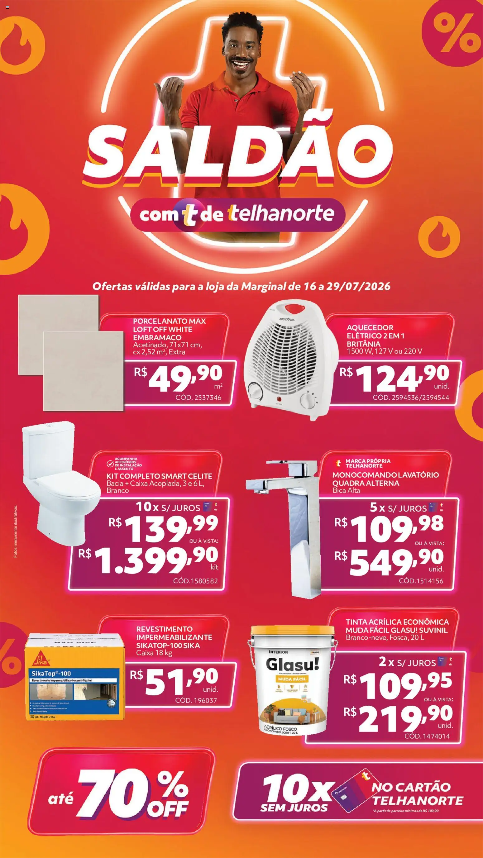 Telhanorte Folheto - válido de 16/07/2026 | Página: 1 | Produtos: Impermeabilizante, Porcelanato, Caixa, Aquecedor