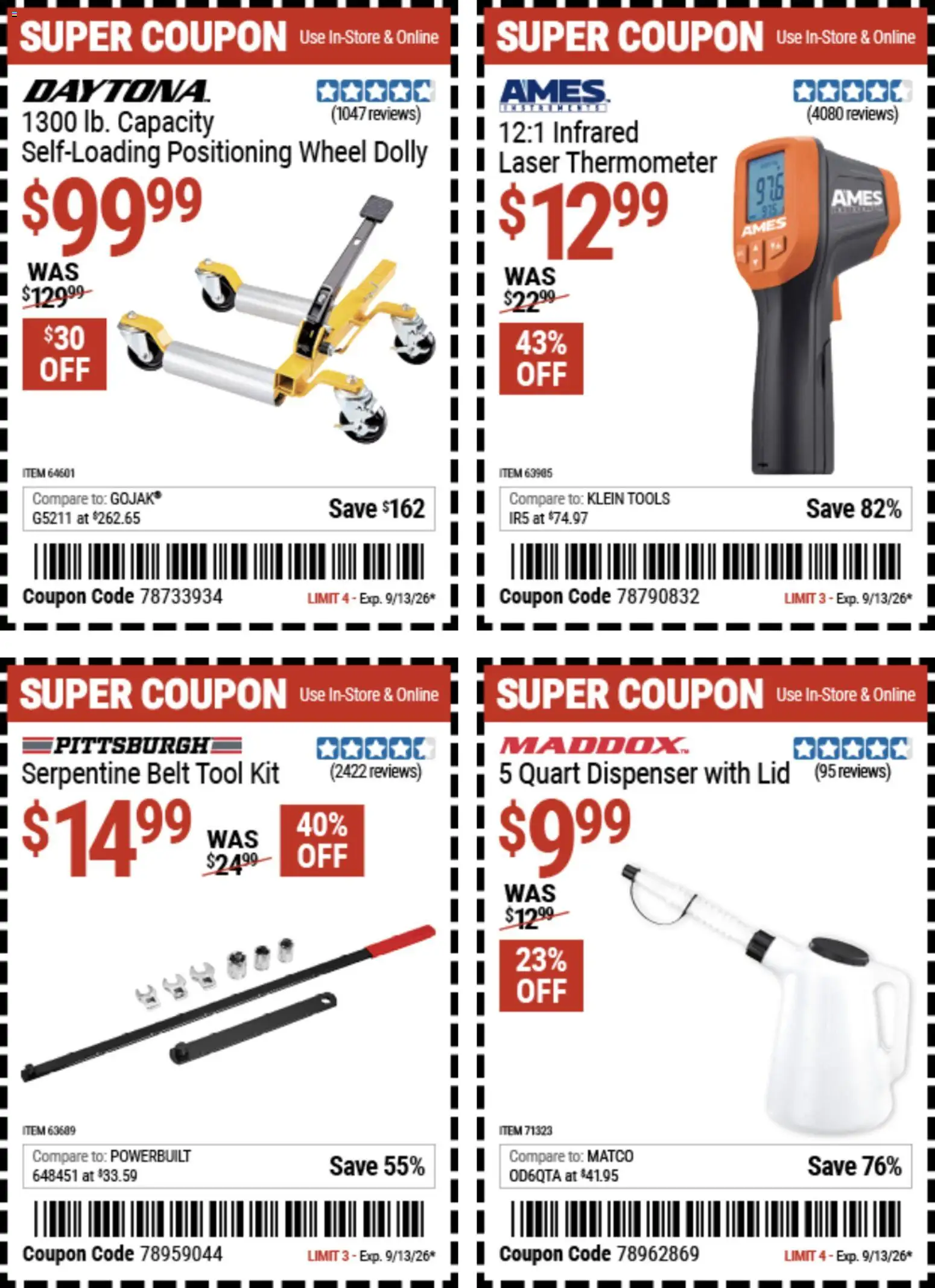 Harbor Freight Weekly Ad - valid from 08/31/2026 | Page: 10 | Products: Serpentine Belt, Belt, Tools, Thermometer