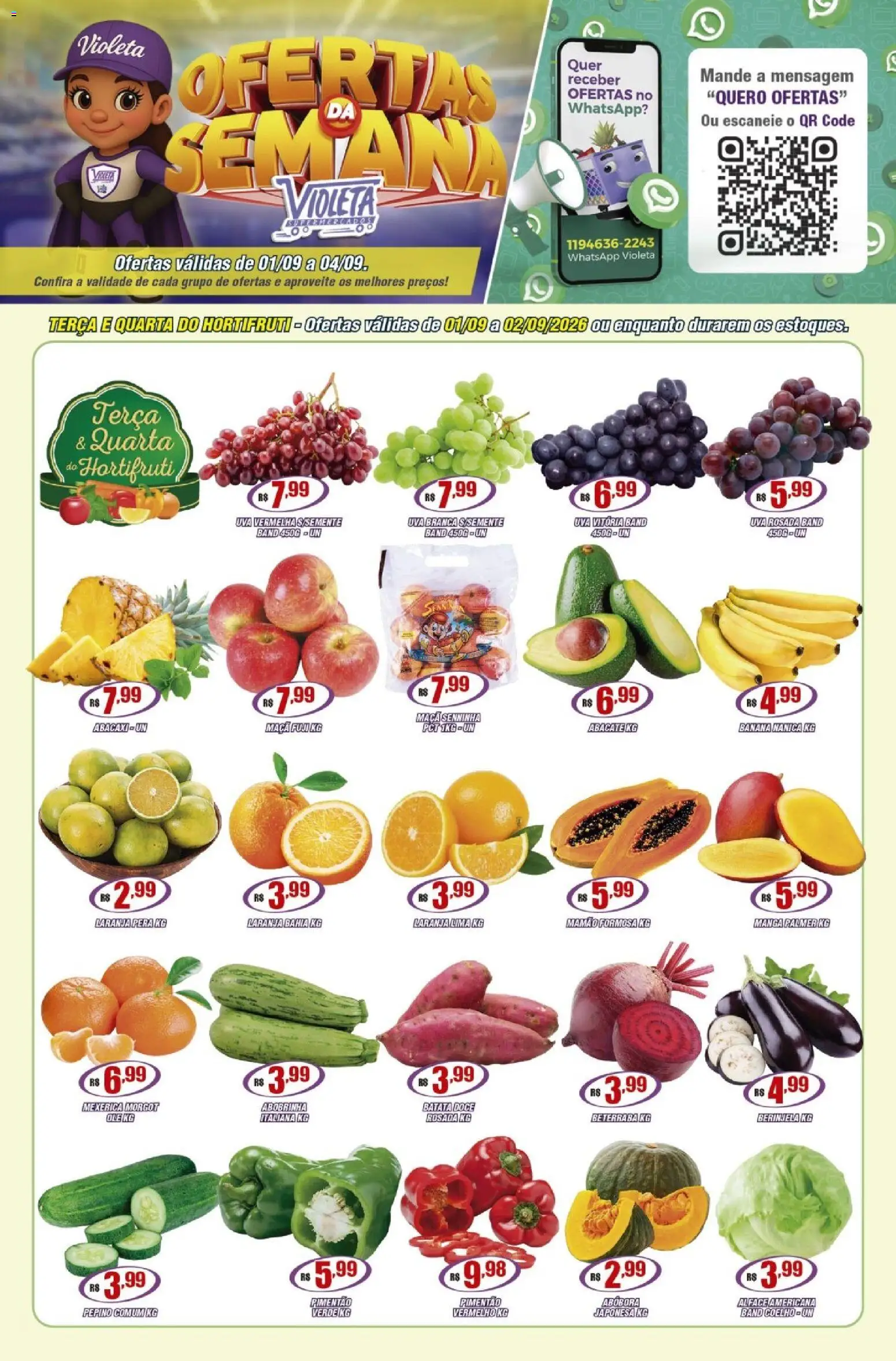 Violeta Supermercados Folheto - válido de 01/09/2026 | Página: 1 | Produtos: Pera, Abobrinha, Berinjela, Doce