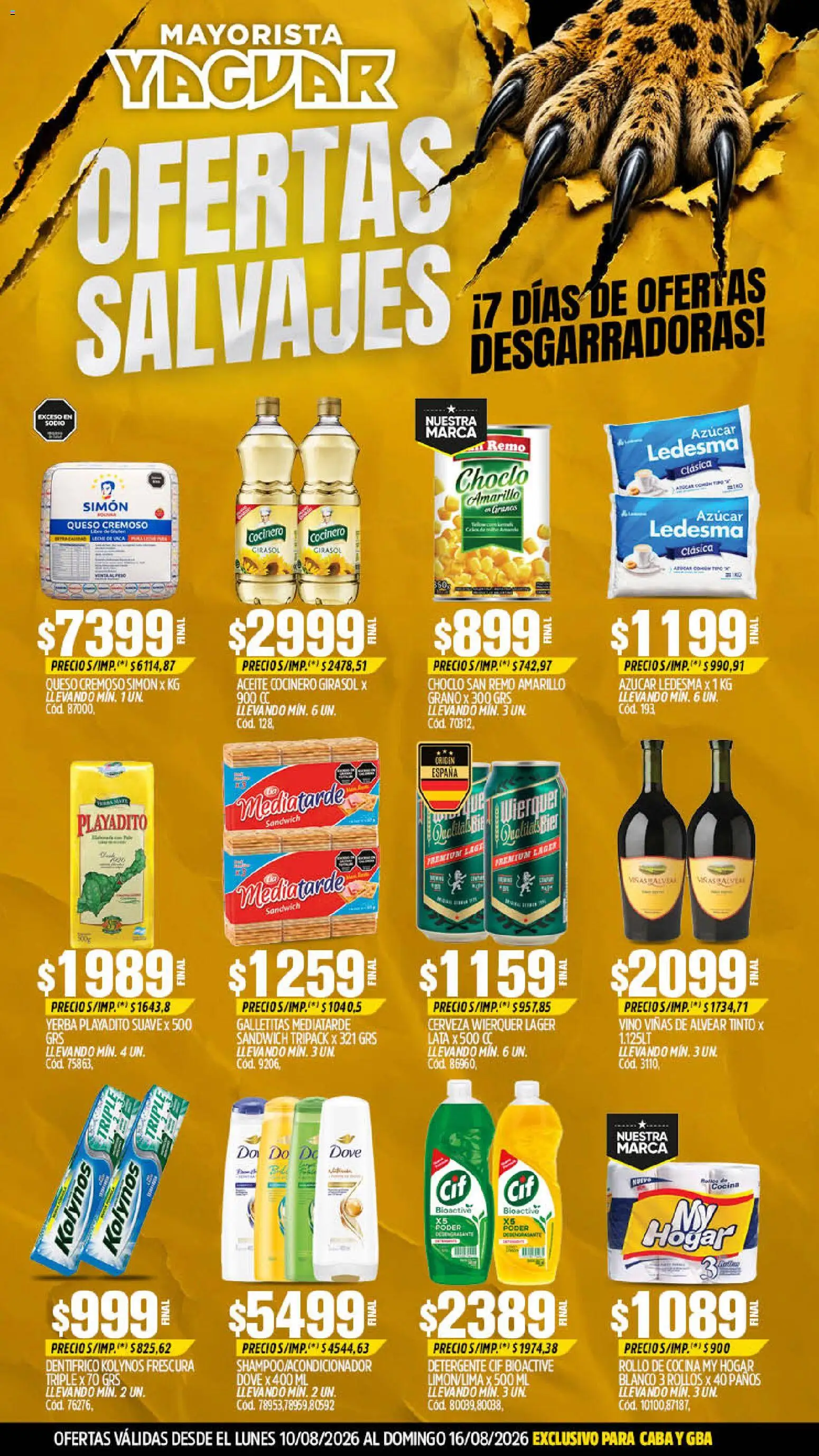 Yaguar catálogo │ válido desde el 10/08/2026 | Página: 1 | Productos: Choclo, Detergente, Queso, Vino