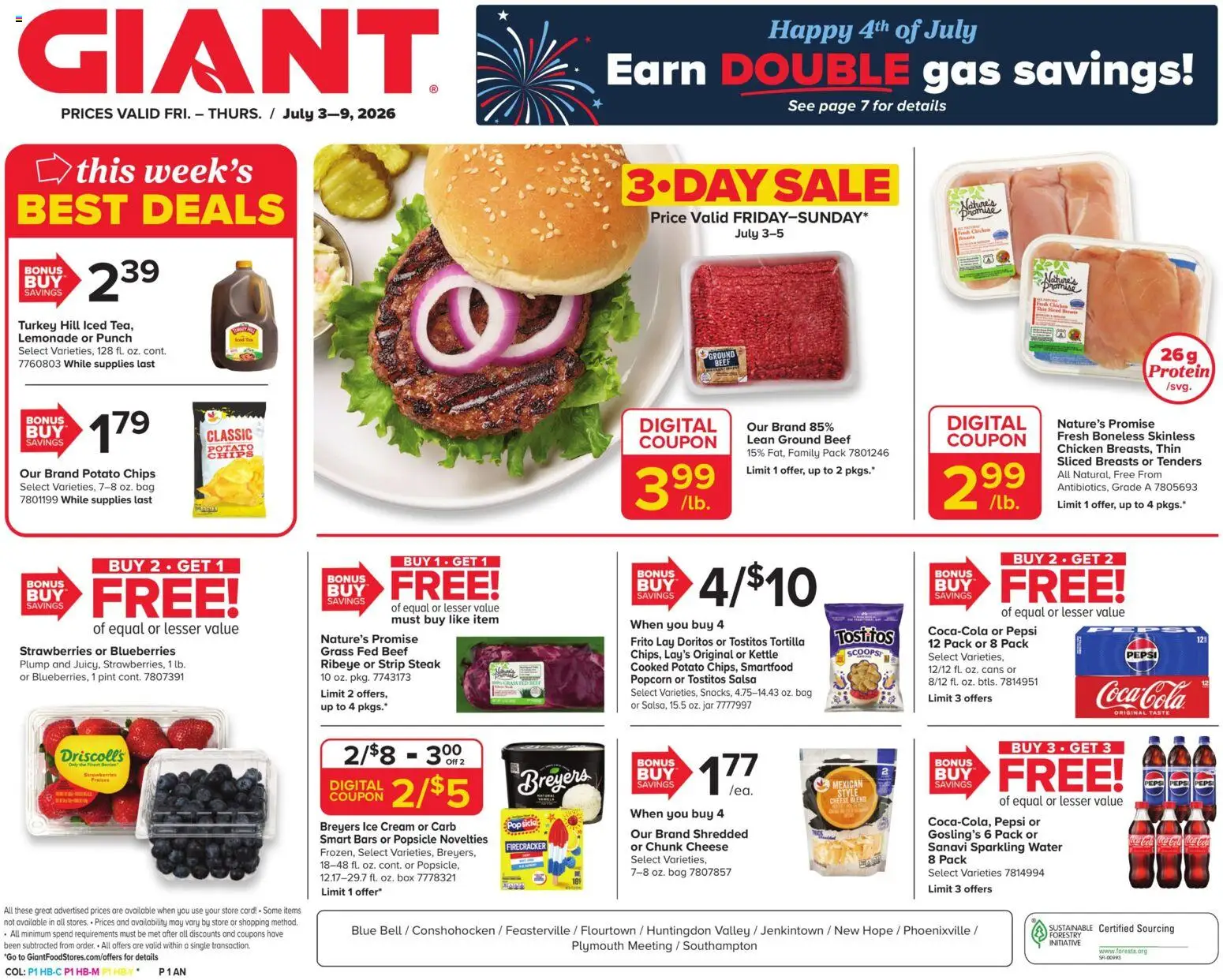 Giant Weekly Ad - valid from 07/03/2026 | Page: 1 | Products: Cheese, Beef, Strawberries, Ice cream