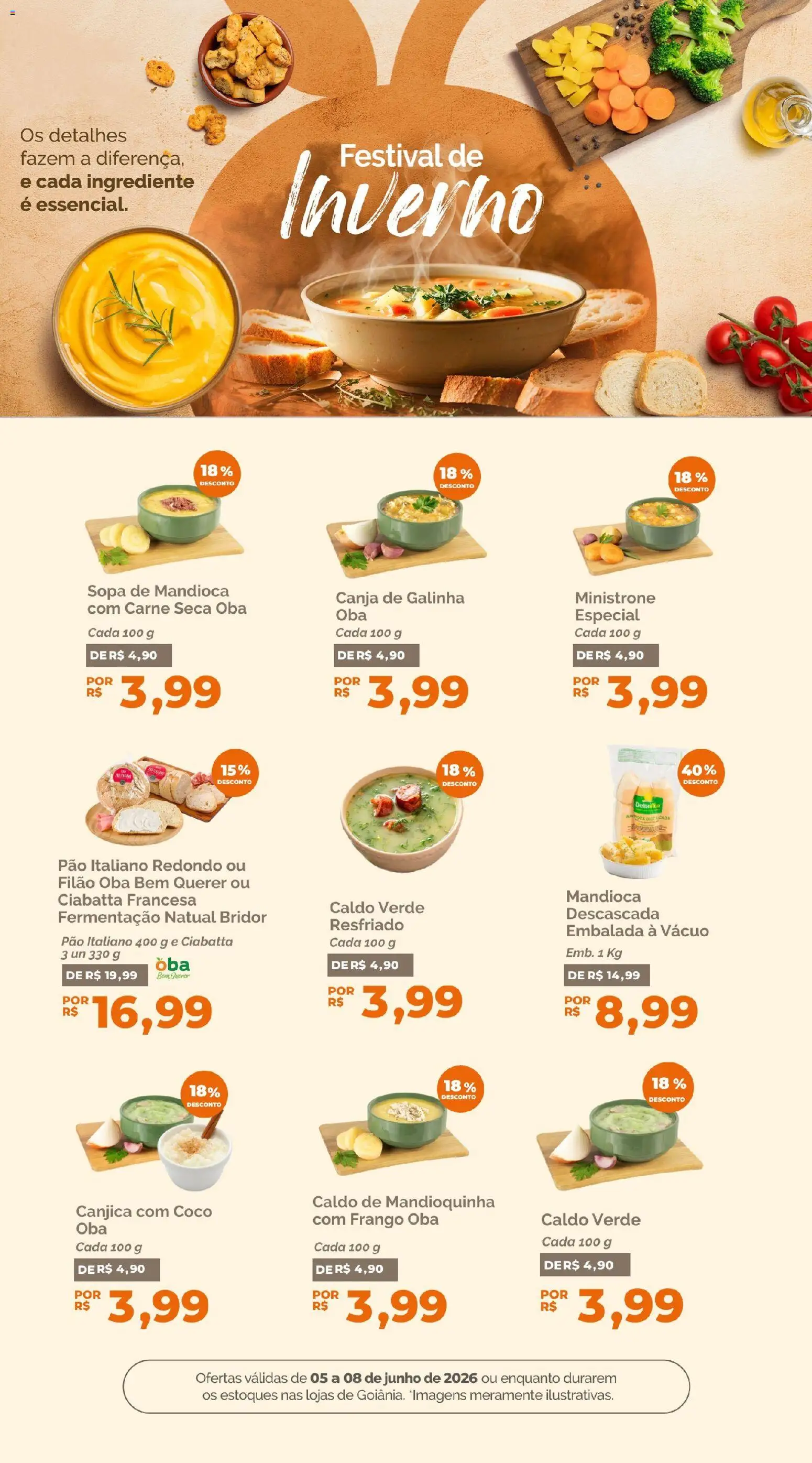 Oba Hortifruti Folheto - válido de 05.06.2026 | Página: 3 | Produtos: Mandioca, Mandioquinha, Carne, Frango