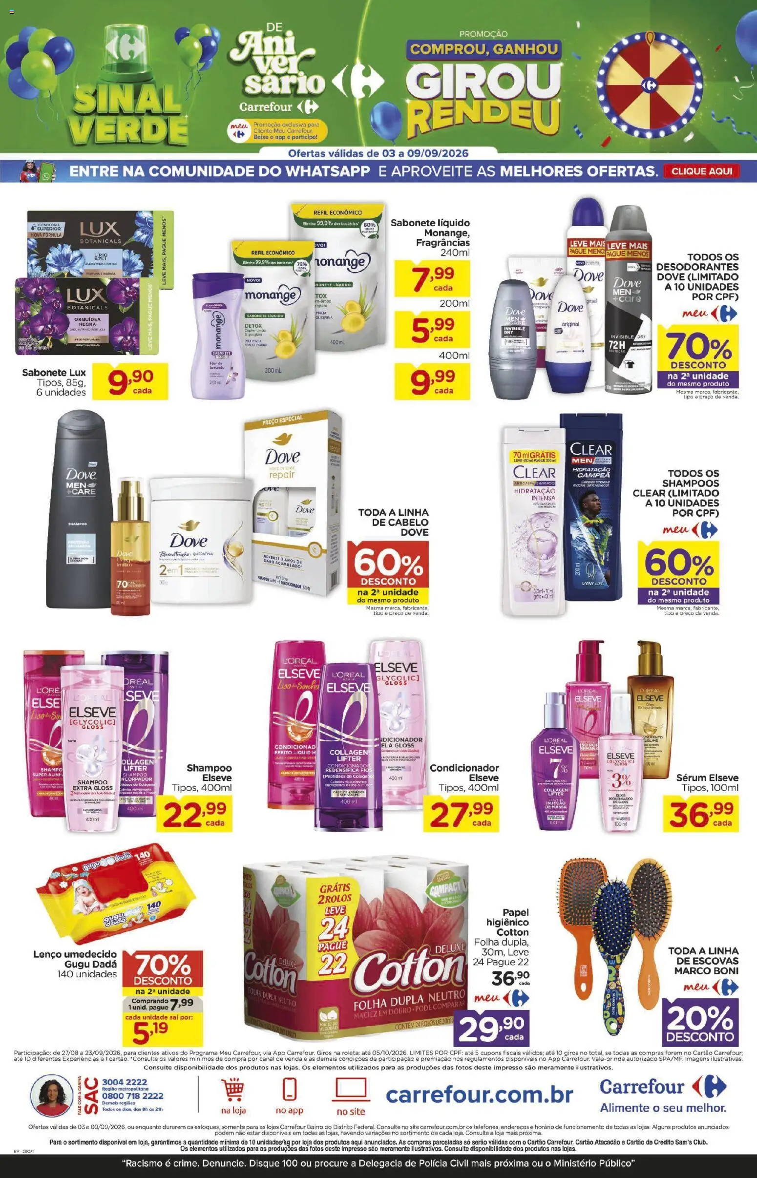 Carrefour Bairro Folheto - válido de 03/09/2026 | Página: 13 | Produtos: Shampoo, Lenço, Sabonete, Dove