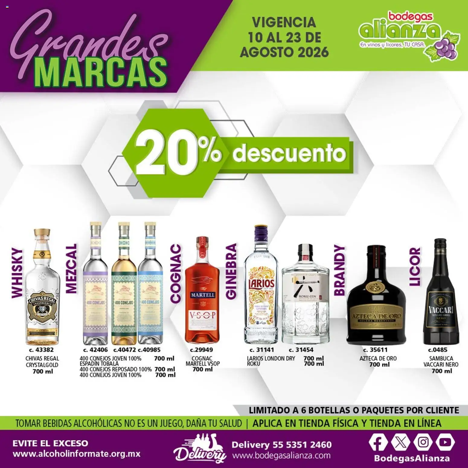 Nuevas ofertas de Bodegas Alianza válidas en toda la República Mexicana desde el 10/08/2026. ¡Encuentra las mejores ofertas en Bodegas Alianza catálogo Grandes Marcas! | Página: 8 | Productos: Gin, Ginebra, Bebidas, Whisky