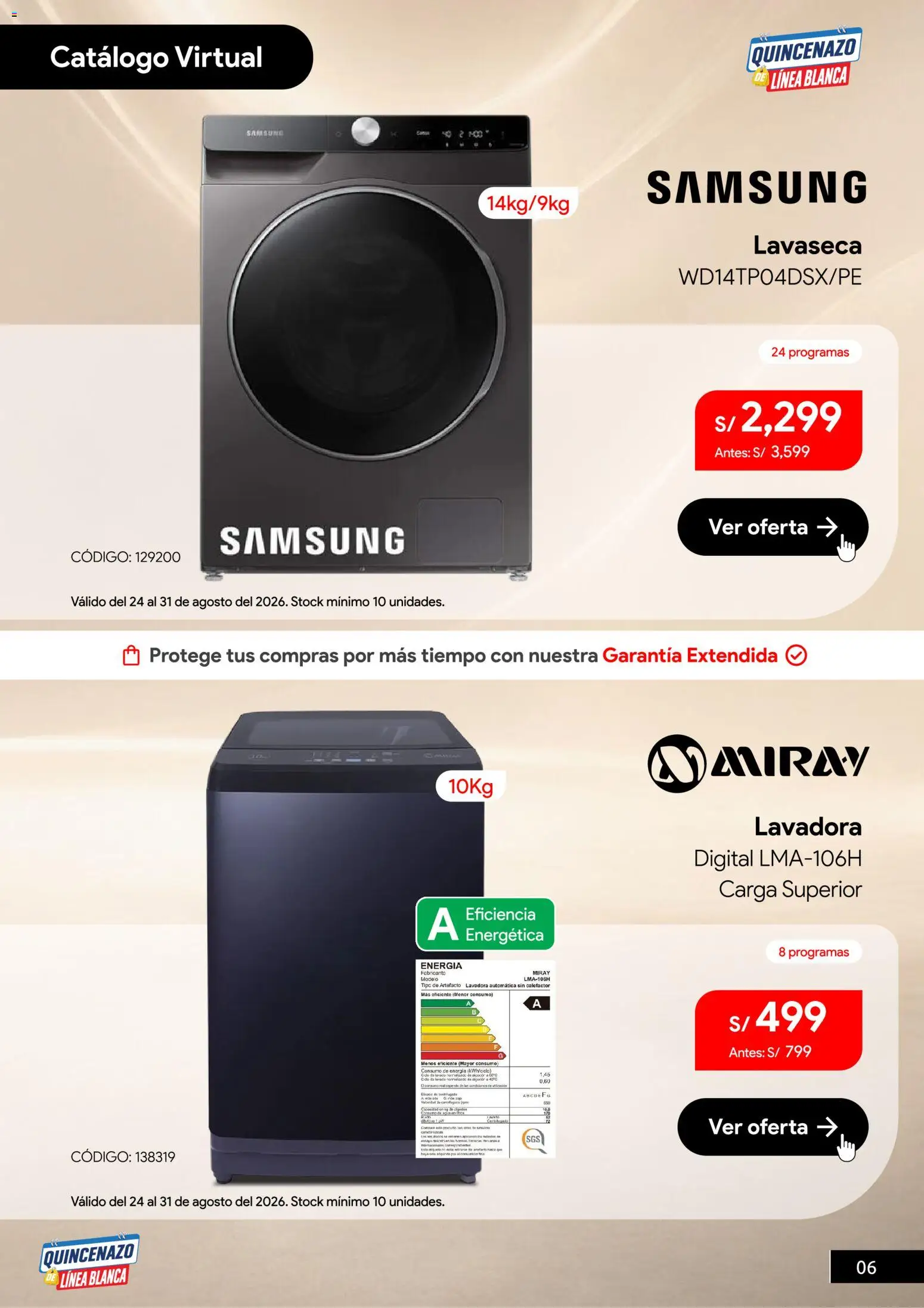 Catálogo Hiraoka válido desde 24/08/2026 | Página: 7 | Productos: Lavadora automática, Lavadora