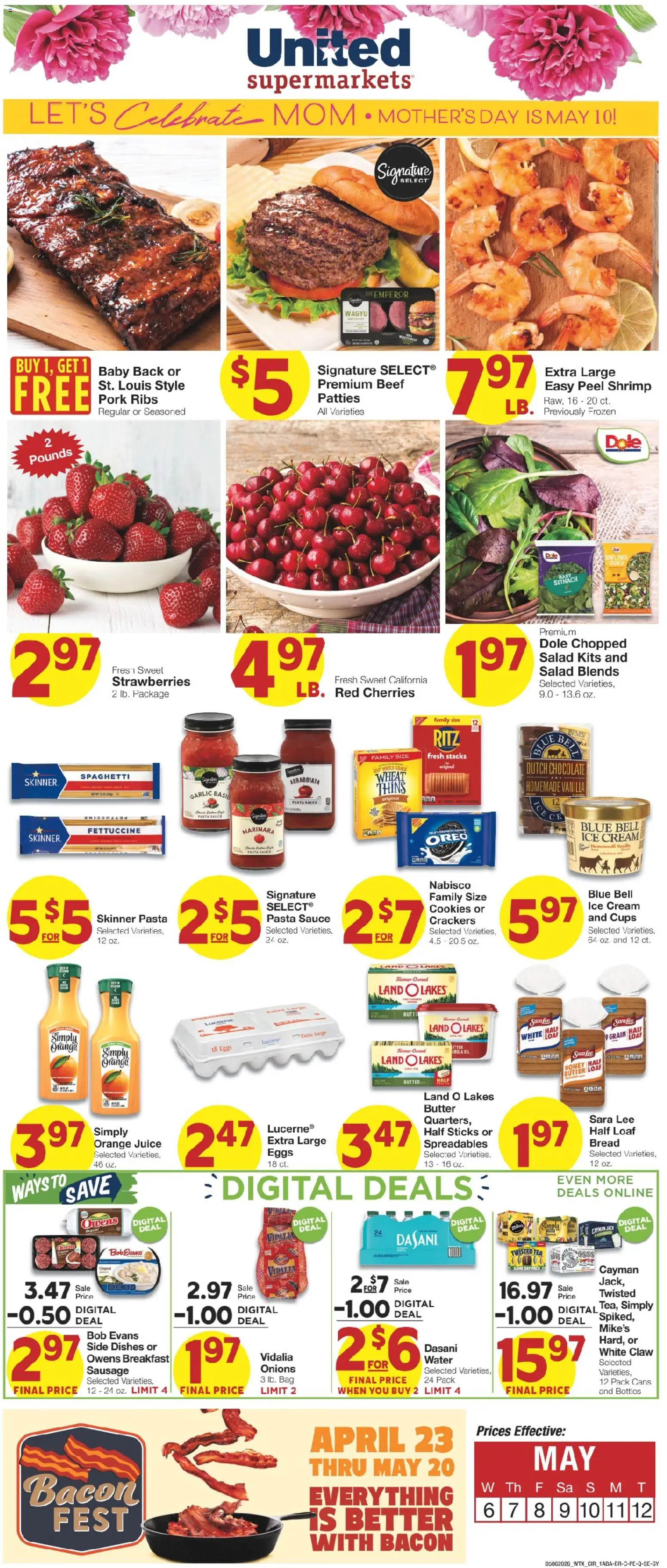 United Supermarkets Weekly Ad - valid from 05.05.2026 | Page: 1 | Products: Beef, Strawberries, Ice cream, Salad