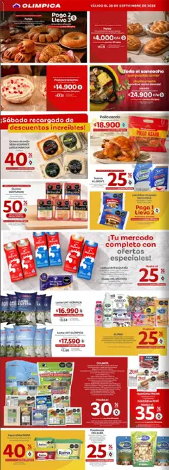 Olímpica catálogo  Sábado recargado -  Vista previa de la revista de la tienda Olímpica valido desde el 26/09/2026 | Página: 2 | Productos: Postres, Salchicha, Mantequilla, Pollo asado